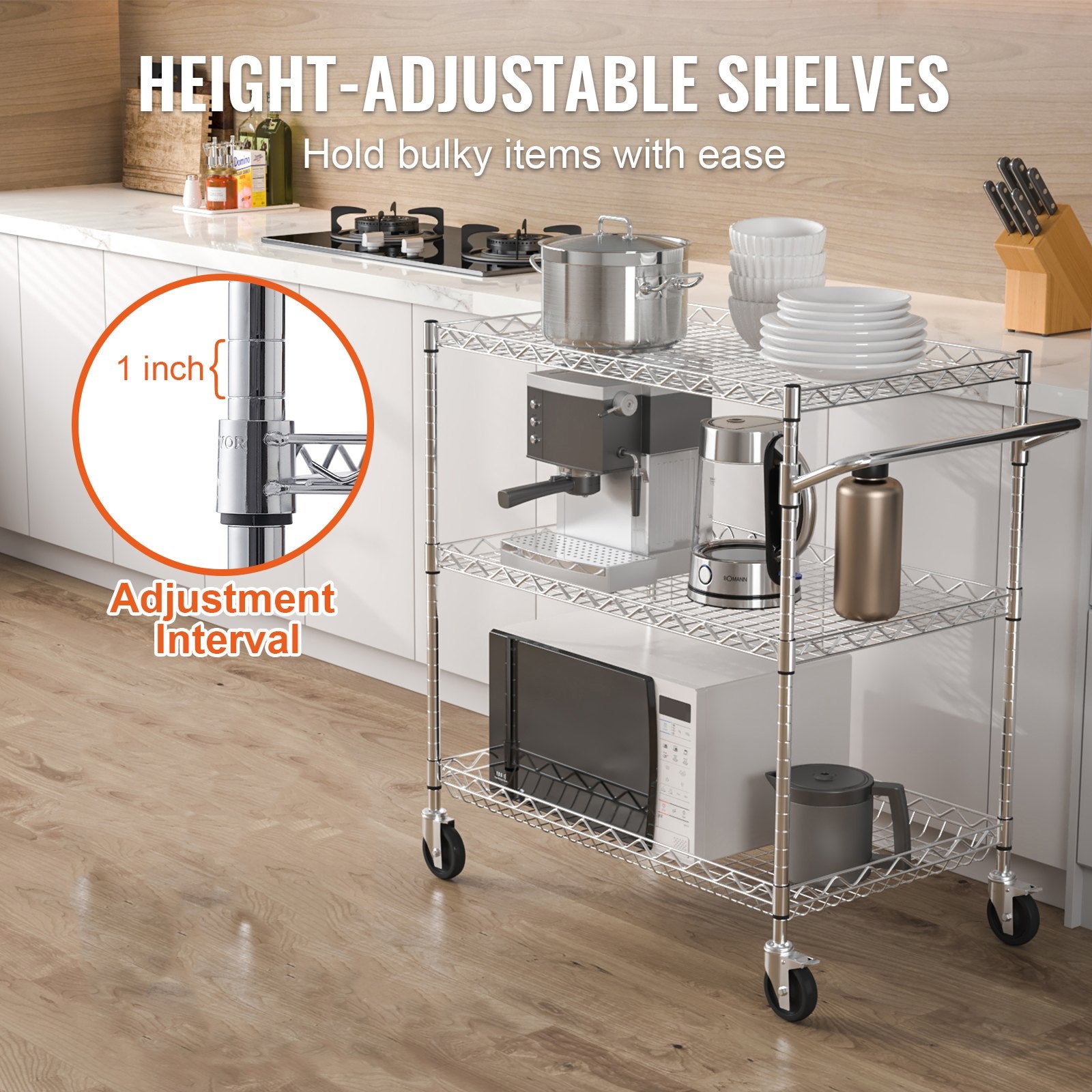 Virtuvinis vežimėlis VEVOR TR301832B3CW, 300 kg apkrova