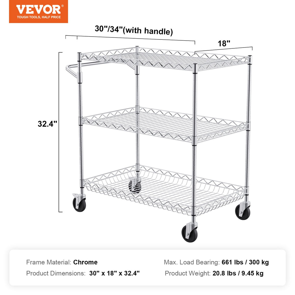 Virtuvinis vežimėlis VEVOR TR301832B3CW, 300 kg apkrova