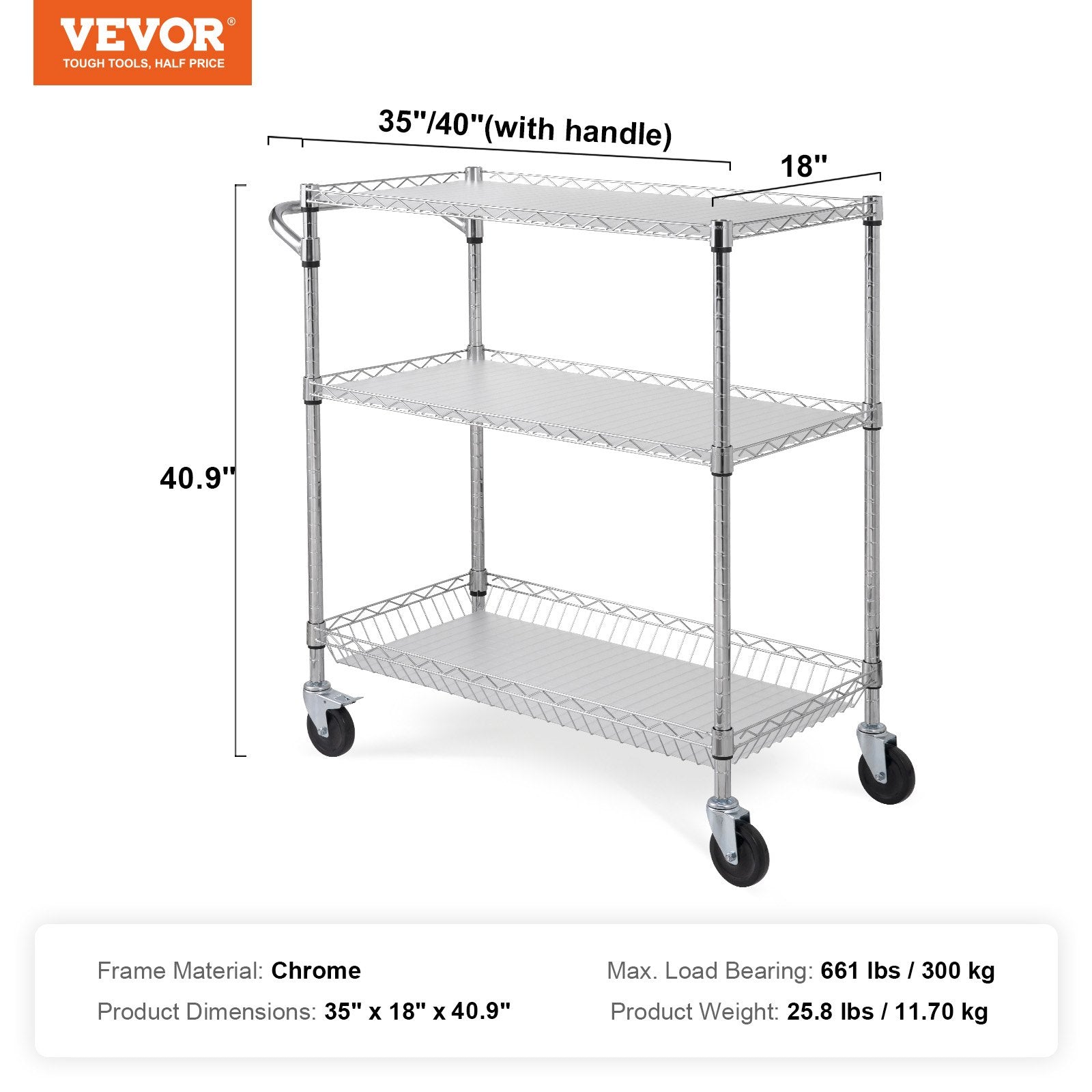 Virtuvinis vežimėlis VEVOR TR183636A3GW4C, 300 kg keliamoji galia