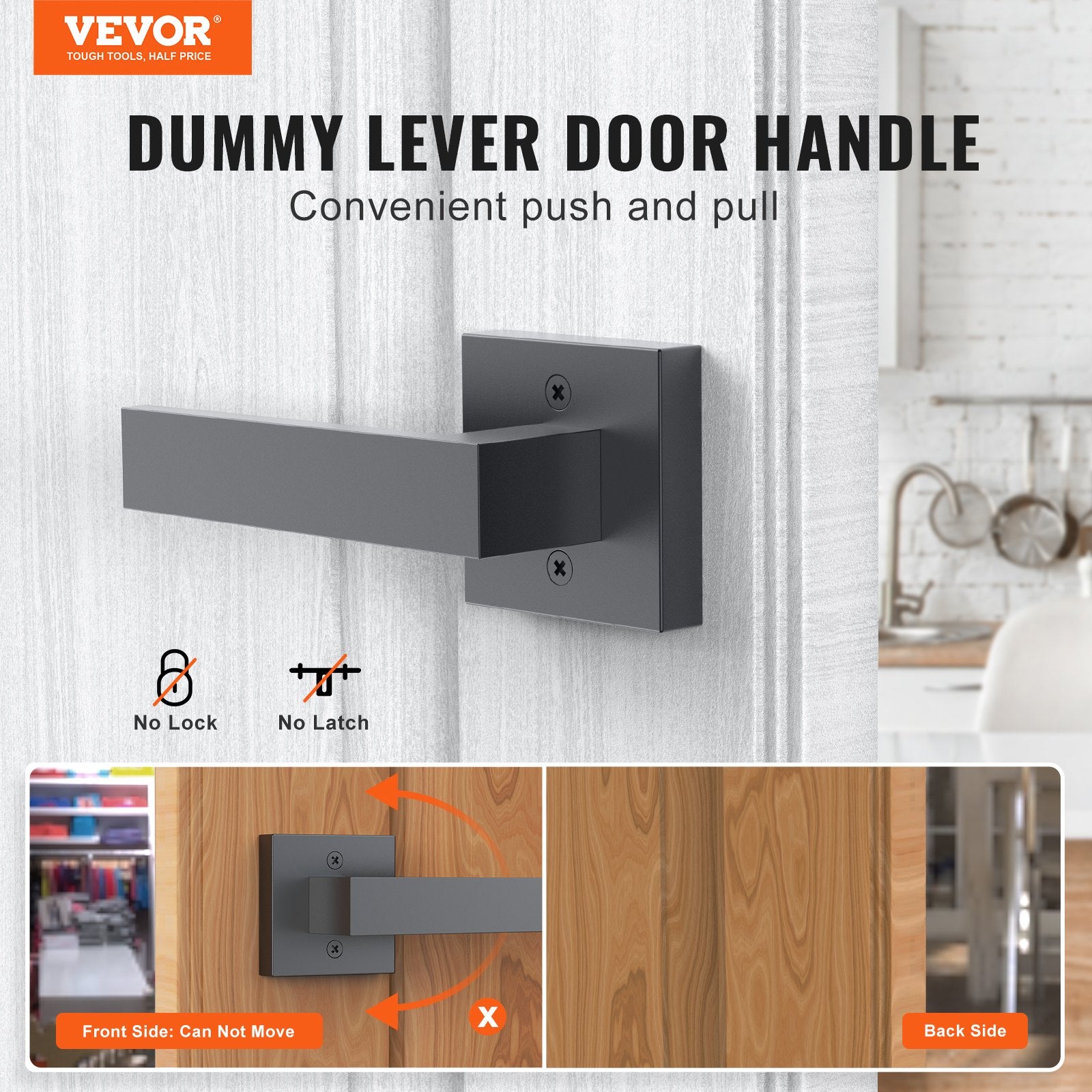 Dekoratyvinė durų rankena VEVOR D921-DL-BLK, matinė juoda