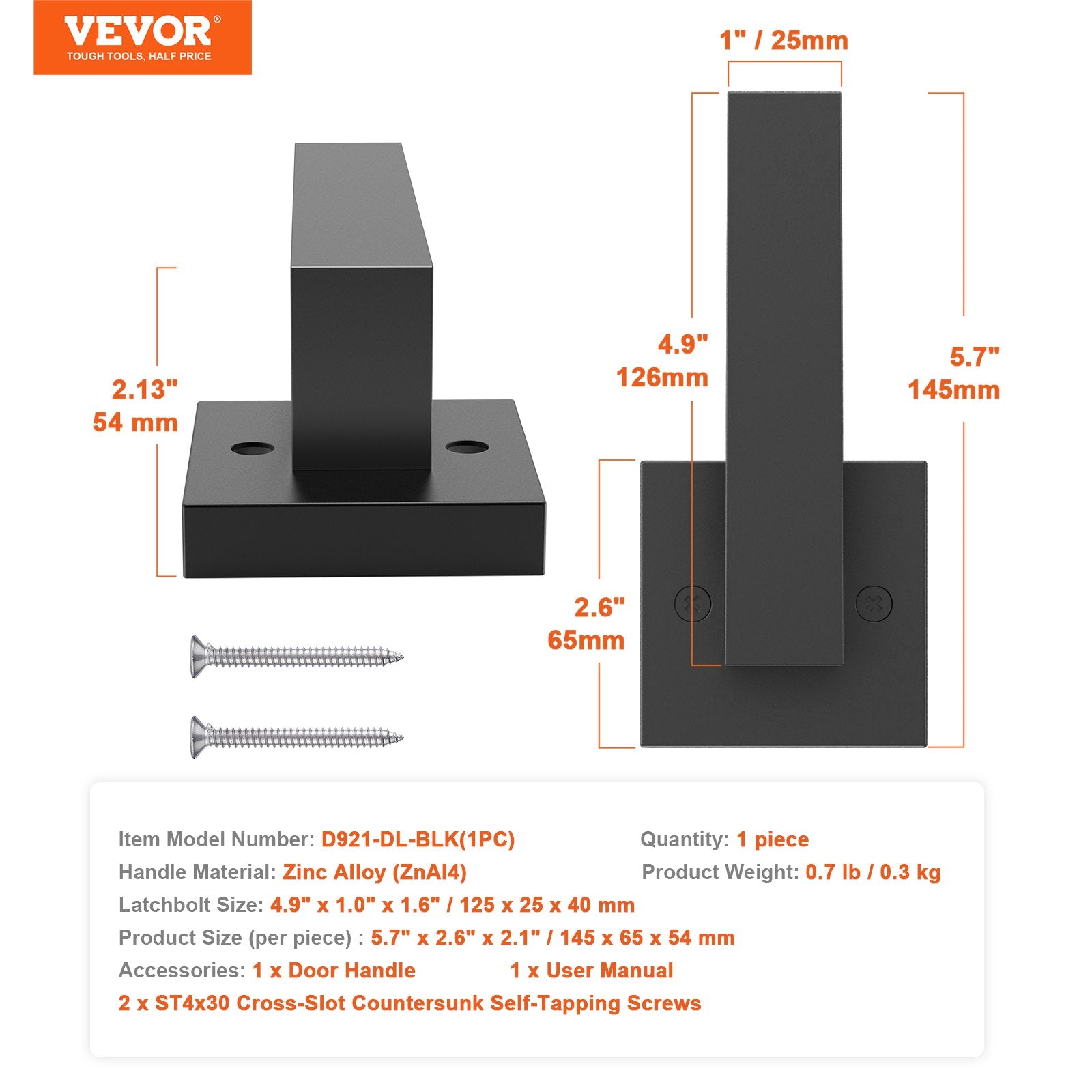 Dekoratyvinė durų rankena VEVOR D921-DL-BLK, matinė juoda