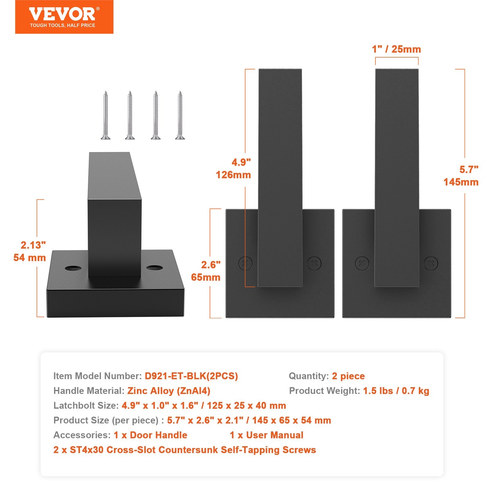 Dekoratyvinė durų rankena VEVOR D921-DL-BLK, 2 vnt.