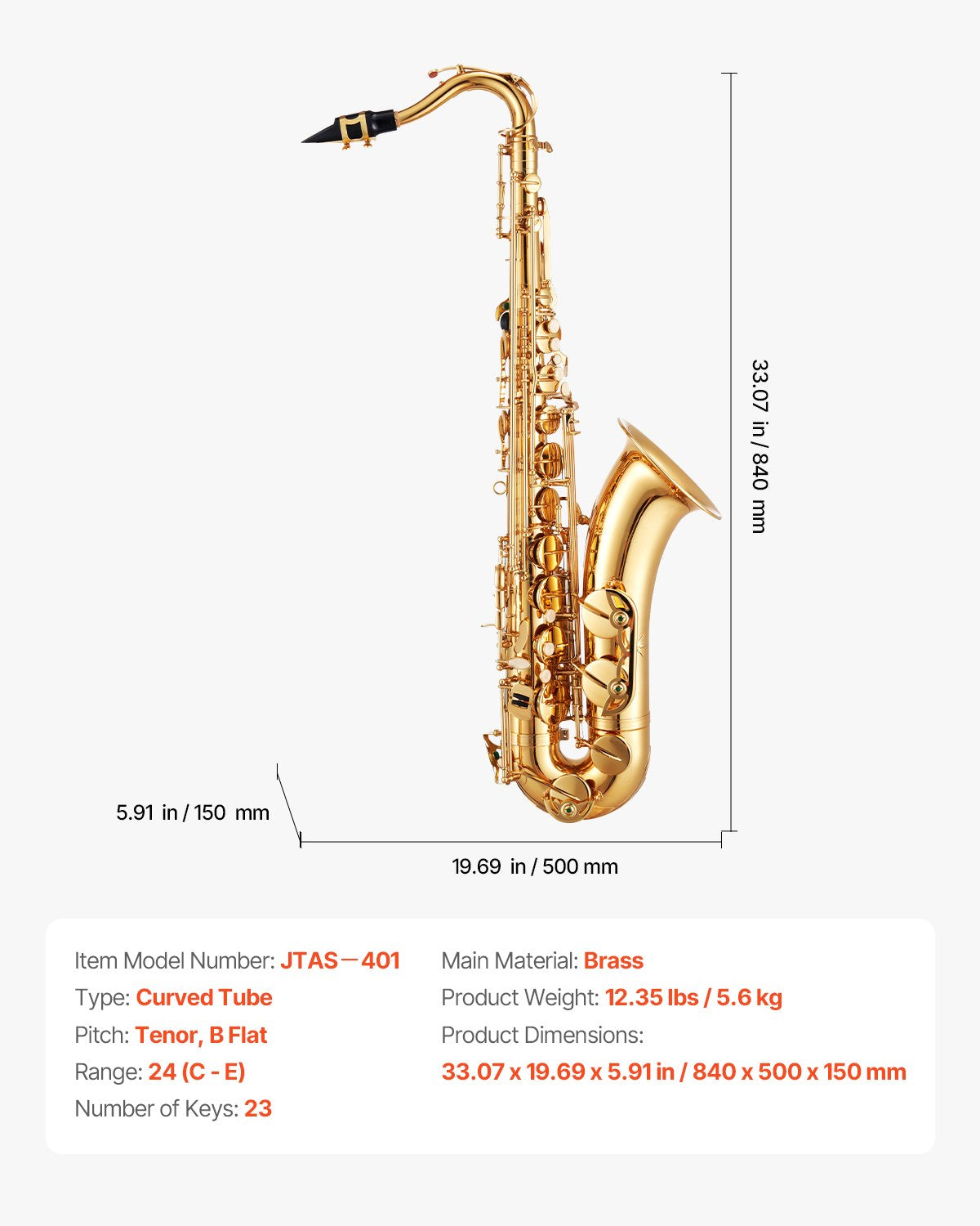 Tenorinis saksofonas VEVOR JTAS-401, B Flat