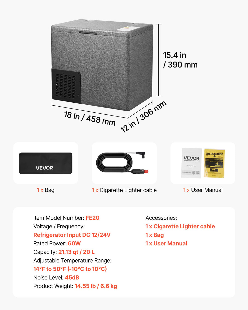 Automobilinis šaldytuvas VEVOR FE20, 20 l talpa