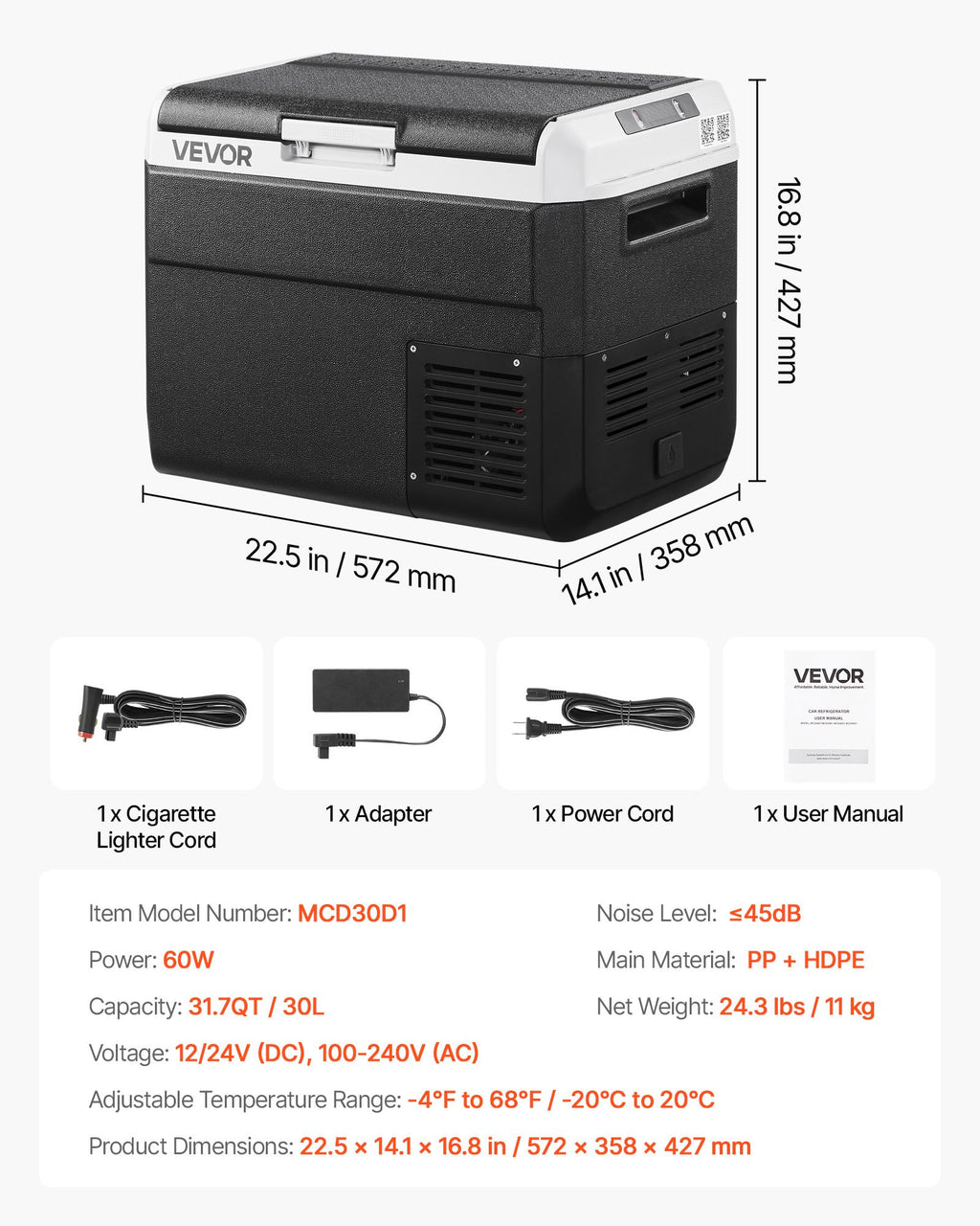 Automobilinis šaldytuvas VEVOR MCD30D1, 30 l
