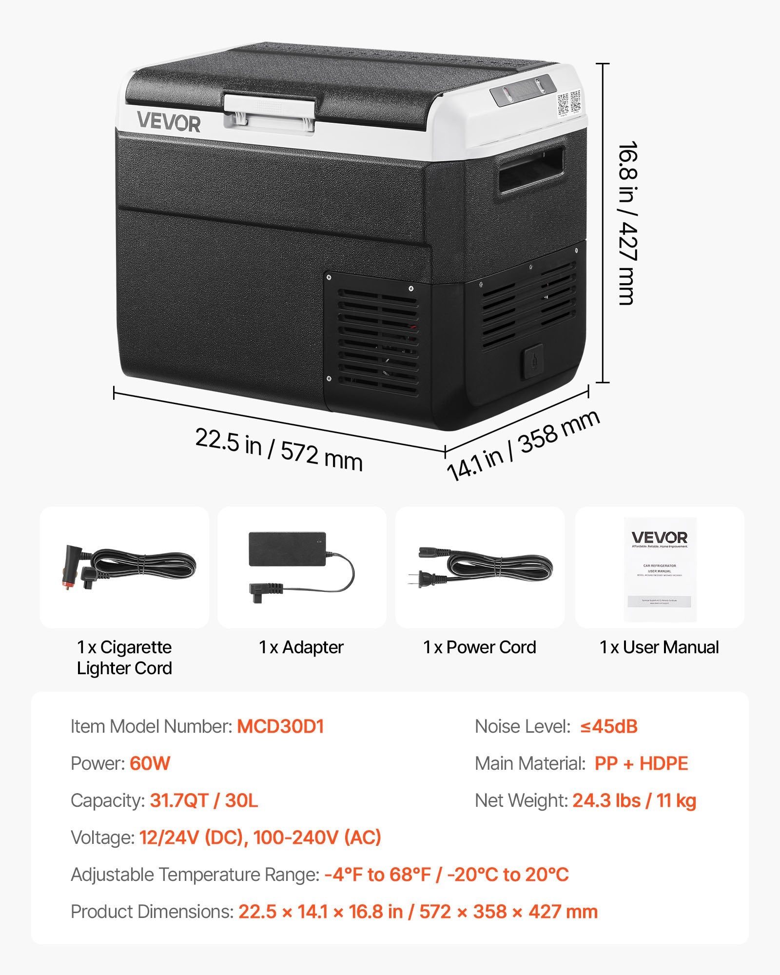 Automobilinis šaldytuvas VEVOR MCD30D1, 30 l