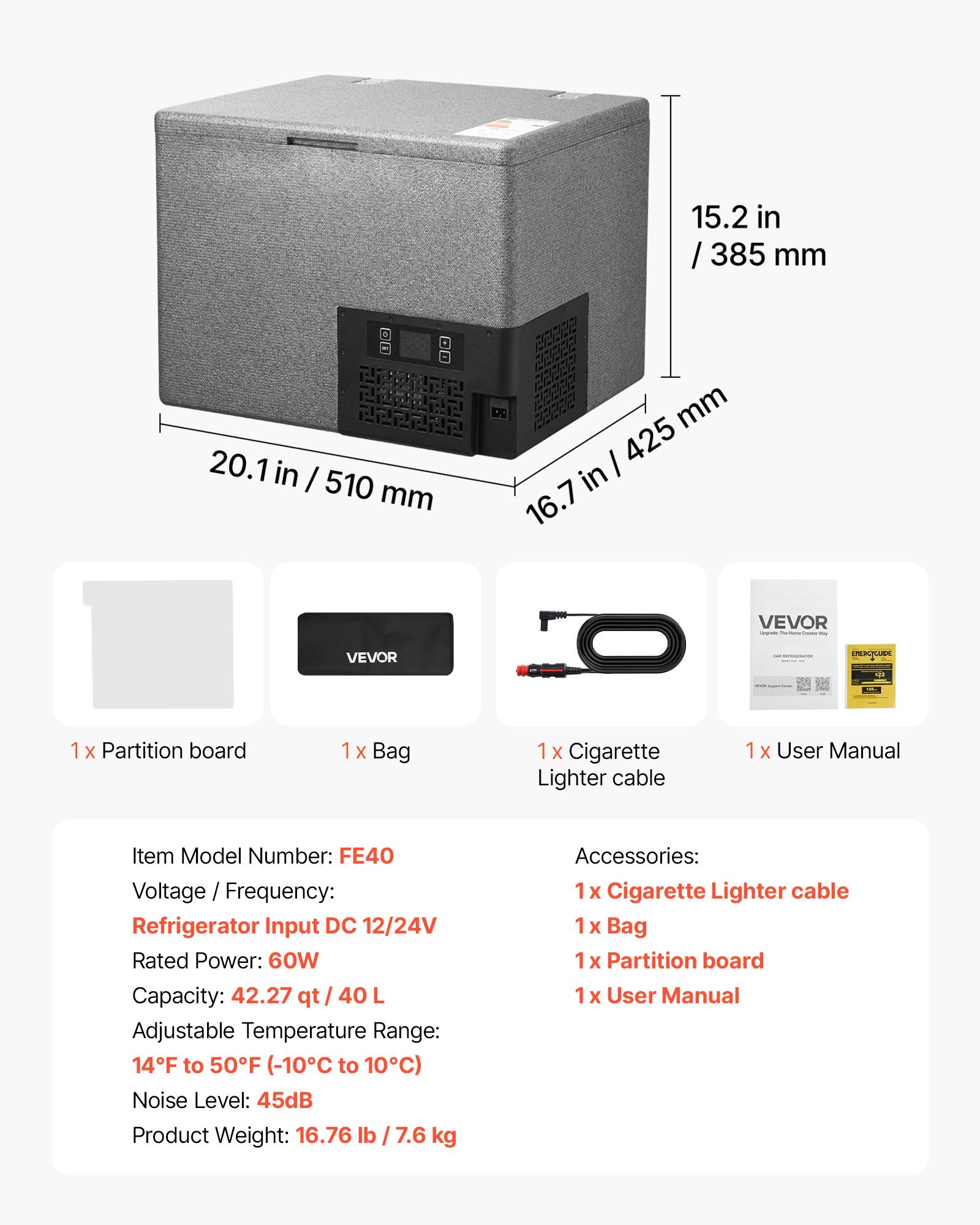 Automobilinis šaldytuvas VEVOR FE40, 40 l talpa
