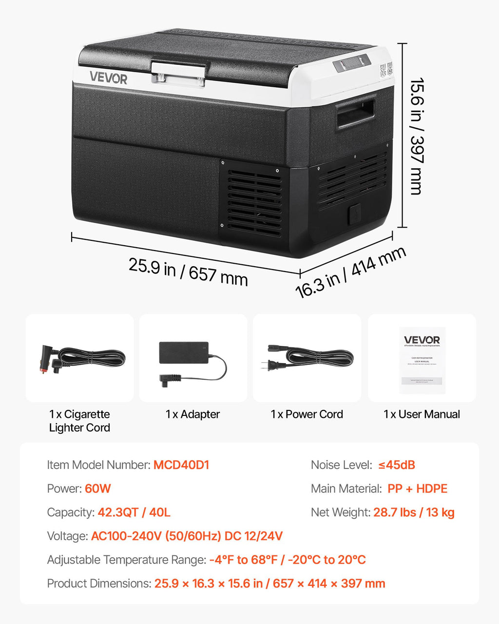 Automobilinis šaldytuvas VEVOR MCD40D1, 40 l