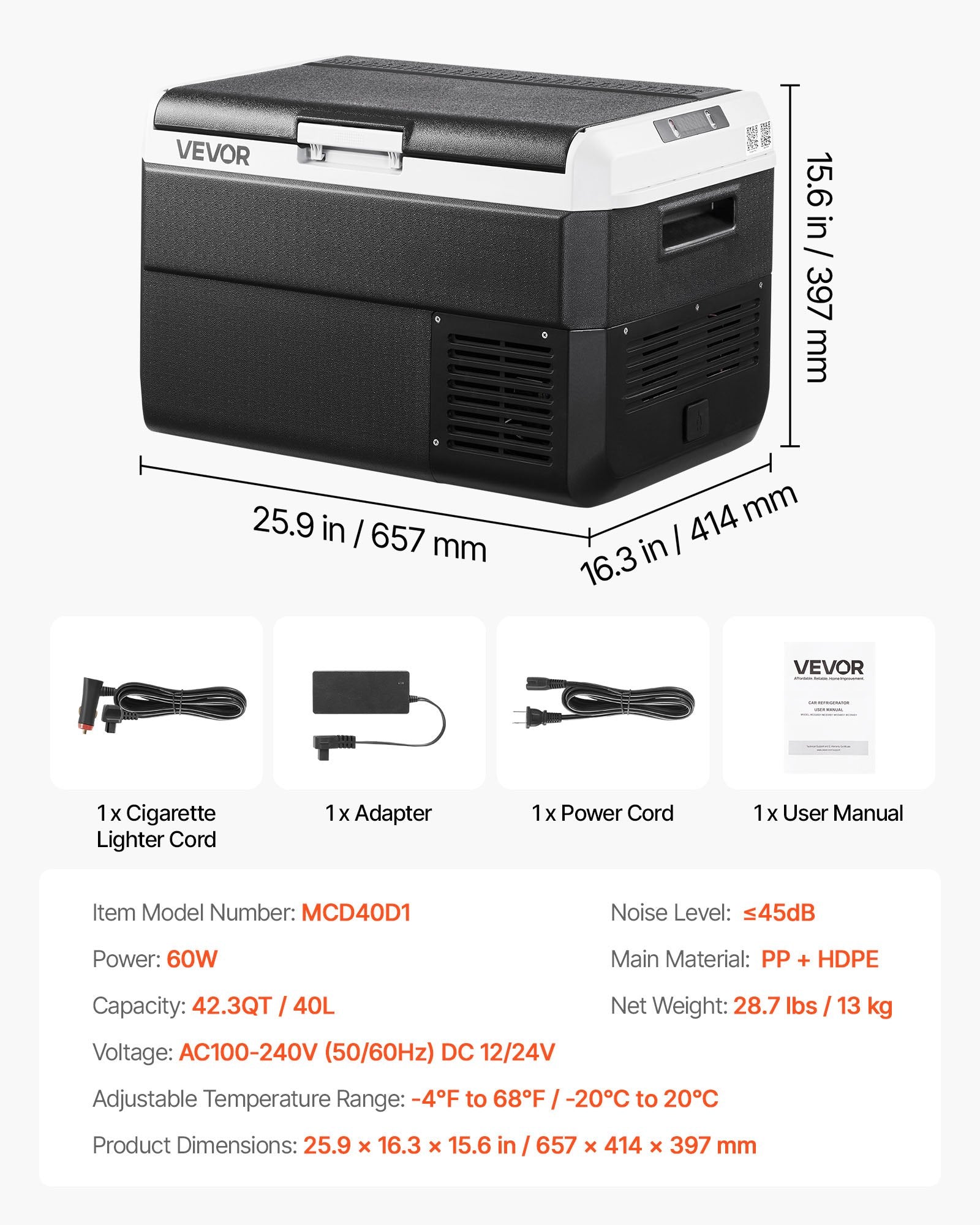 Automobilinis šaldytuvas VEVOR MCD40D1, 40 l