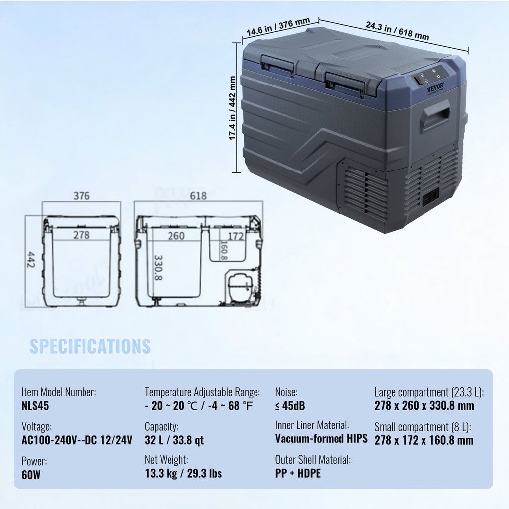 Automobilinis šaldytuvas VEVOR NLS45, 32 l