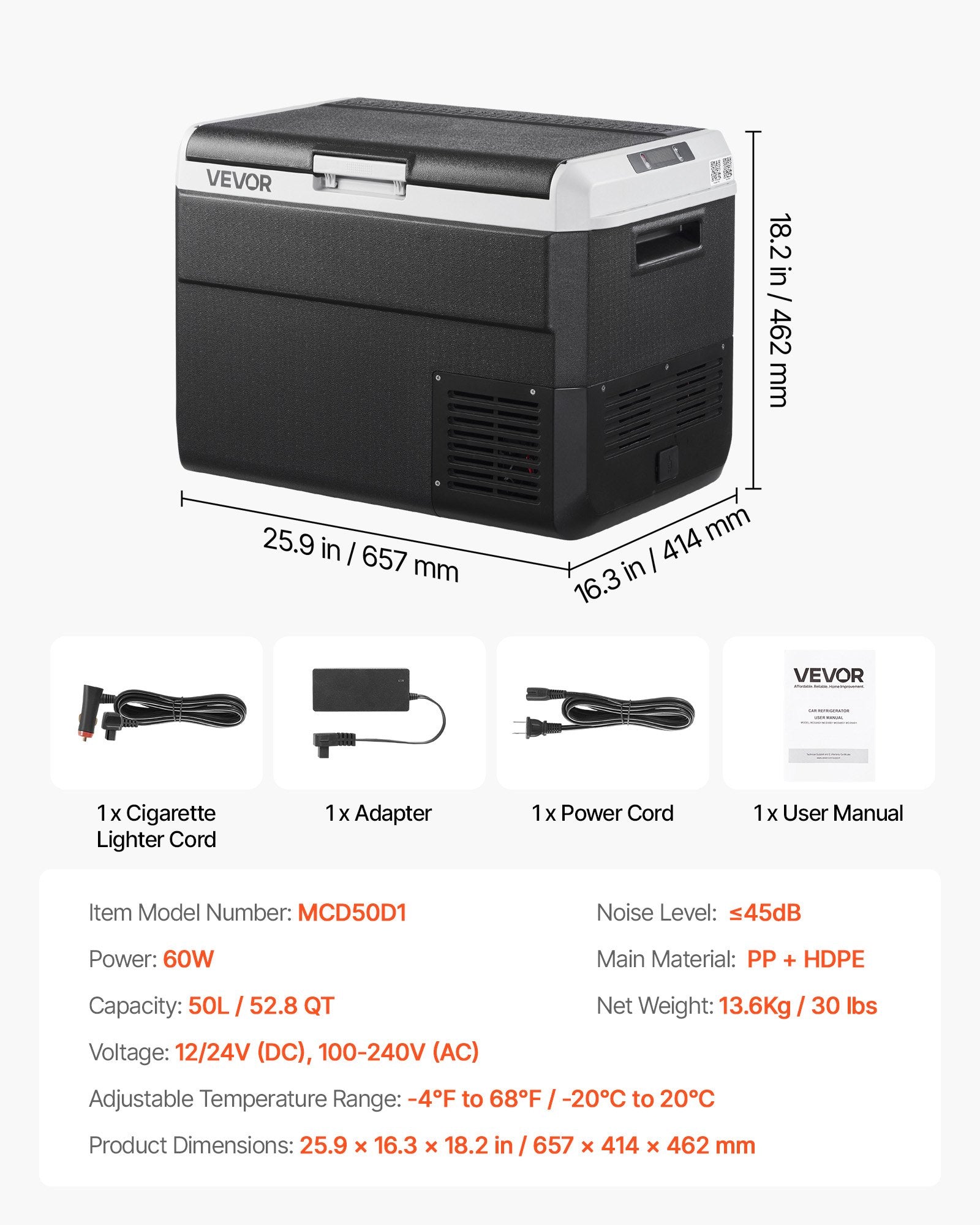 Automobilinis šaldytuvas VEVOR MCD50D1, 50 l