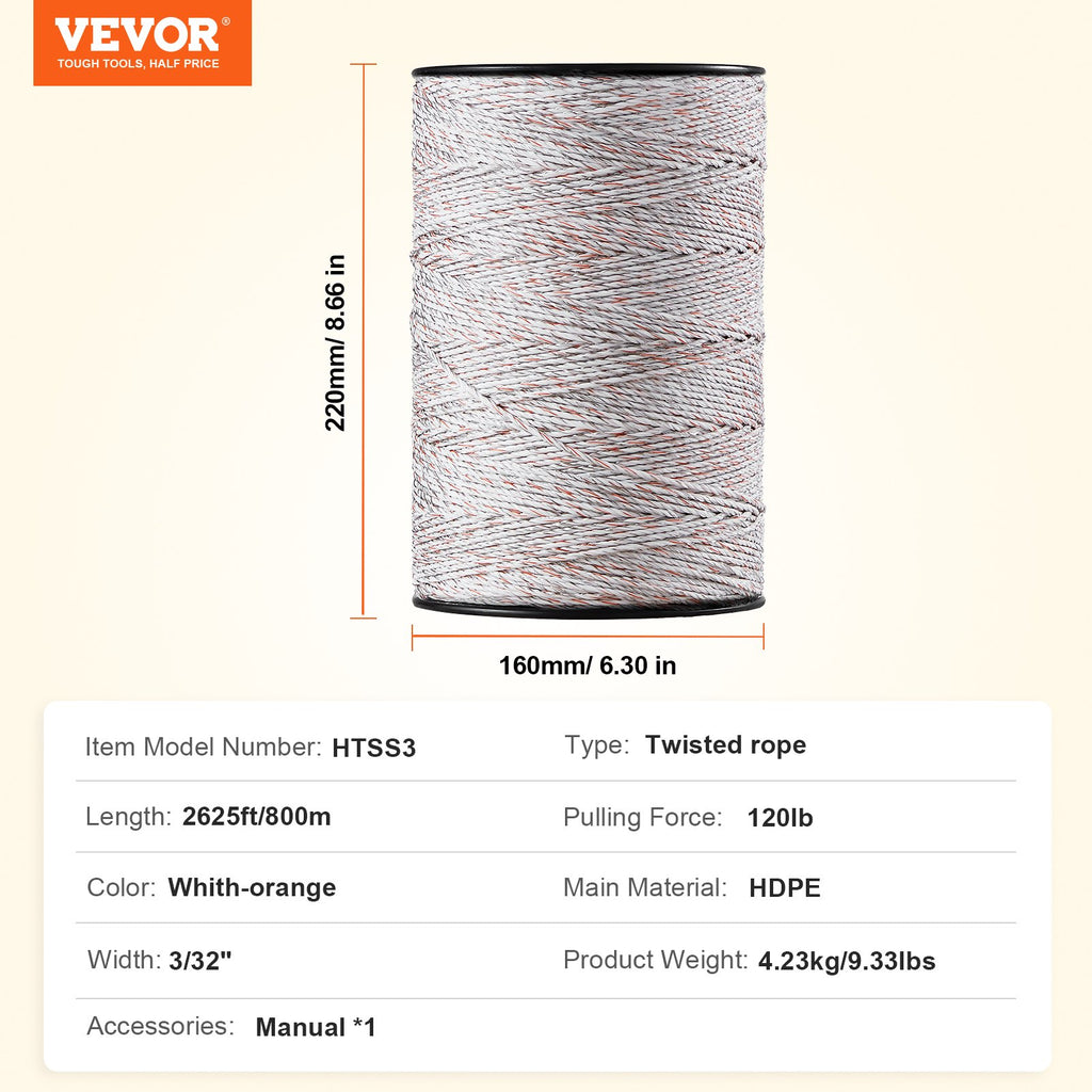 Elektrinio piemens viela VEVOR HTSS3, 800 m