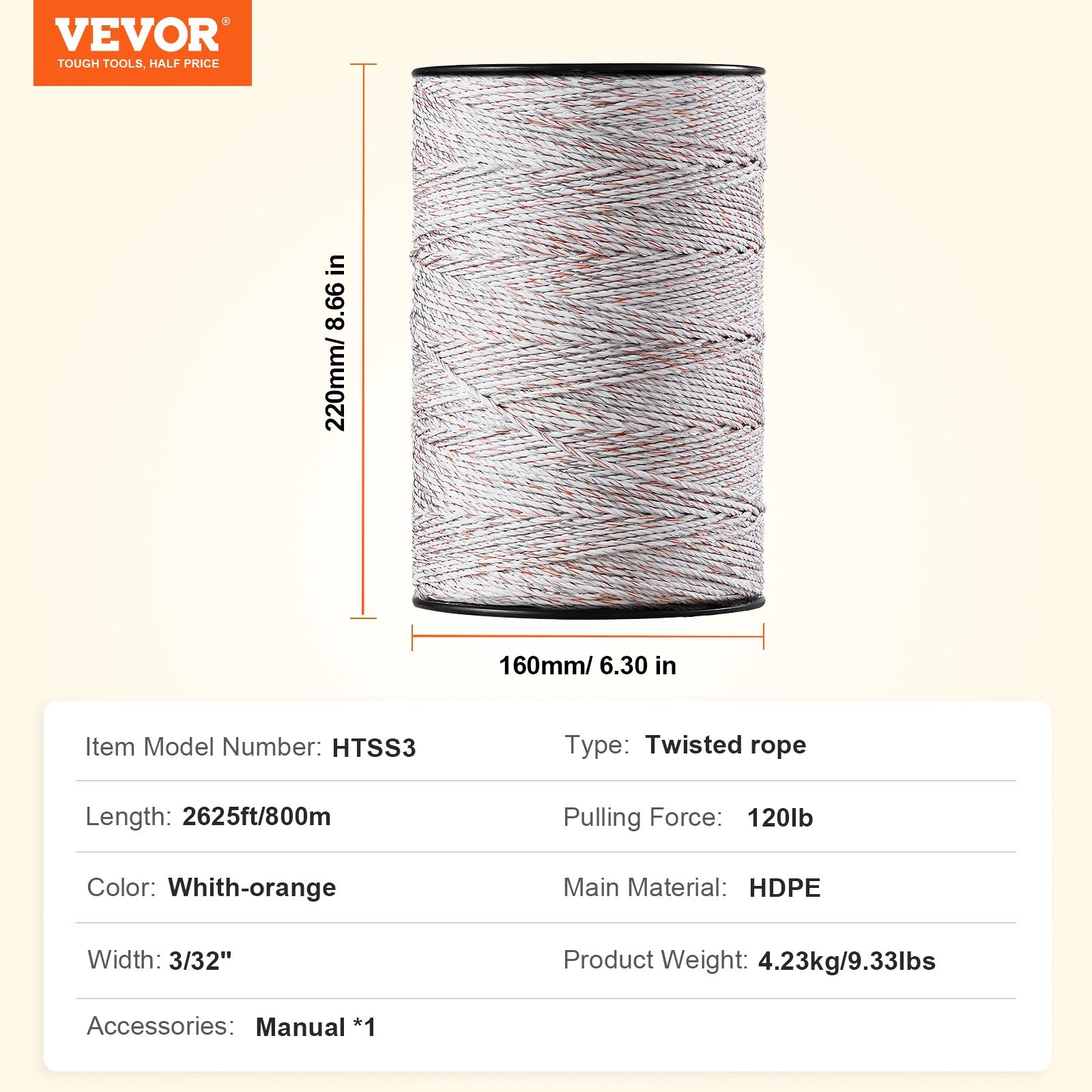 Elektrinio piemens viela VEVOR HTSS3, 800 m