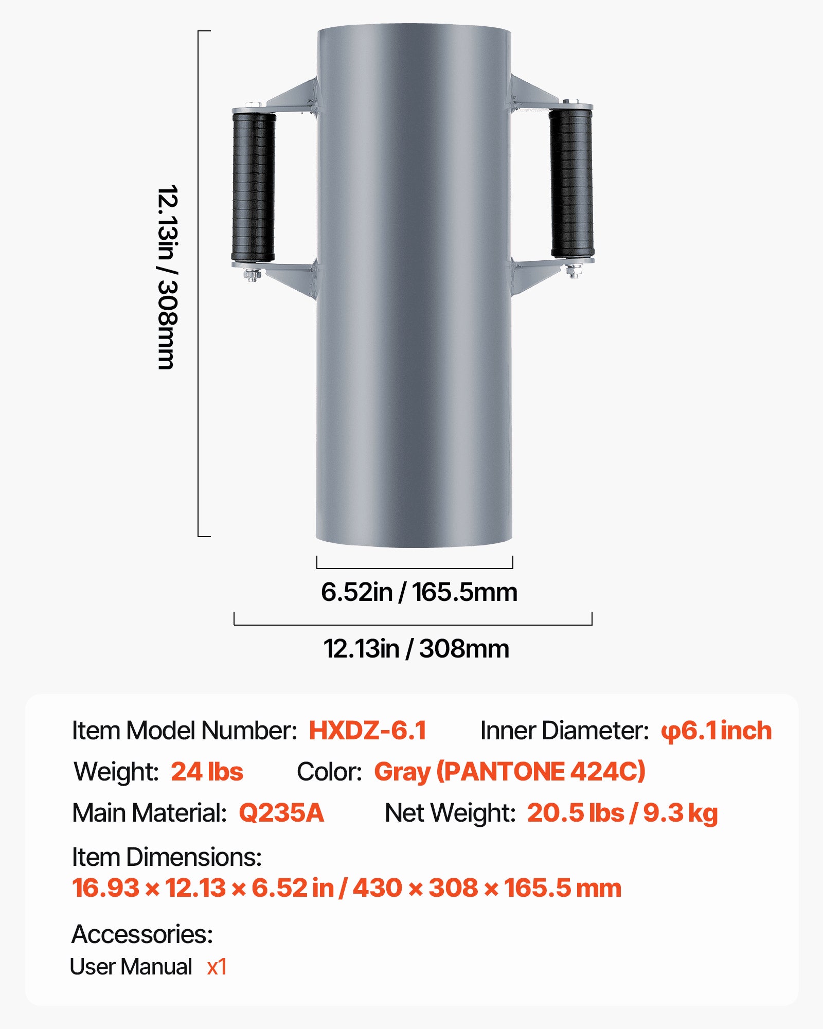 Rankinis stulpų kaltuvas VEVOR HXDZ-6.1, 155 mm vidinio skersmens