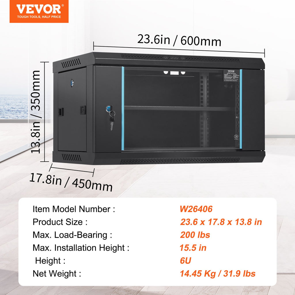 Sieninė serverio spinta VEVOR W26406, 6U