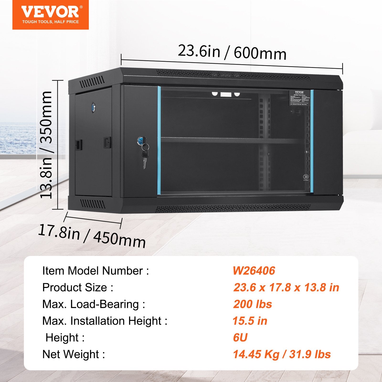 Sieninė serverio spinta VEVOR W26406, 6U