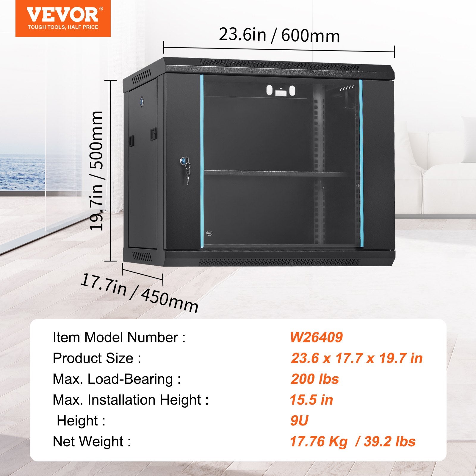 Tinklo serverio spinta VEVOR W26409, 9U