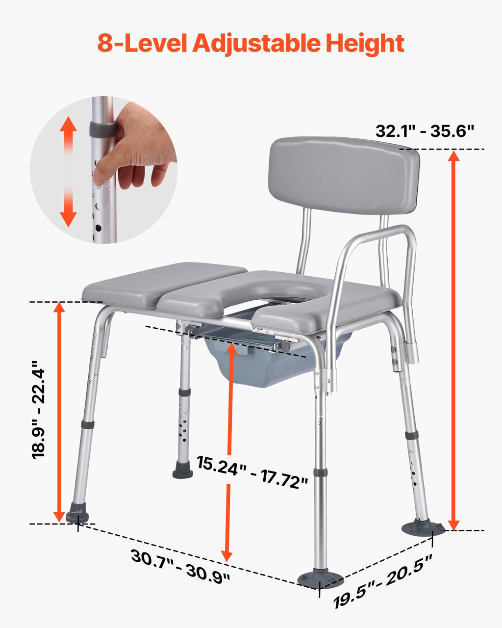 Tualeto kėdė VEVOR FBL760639, 227 kg keliamoji galia