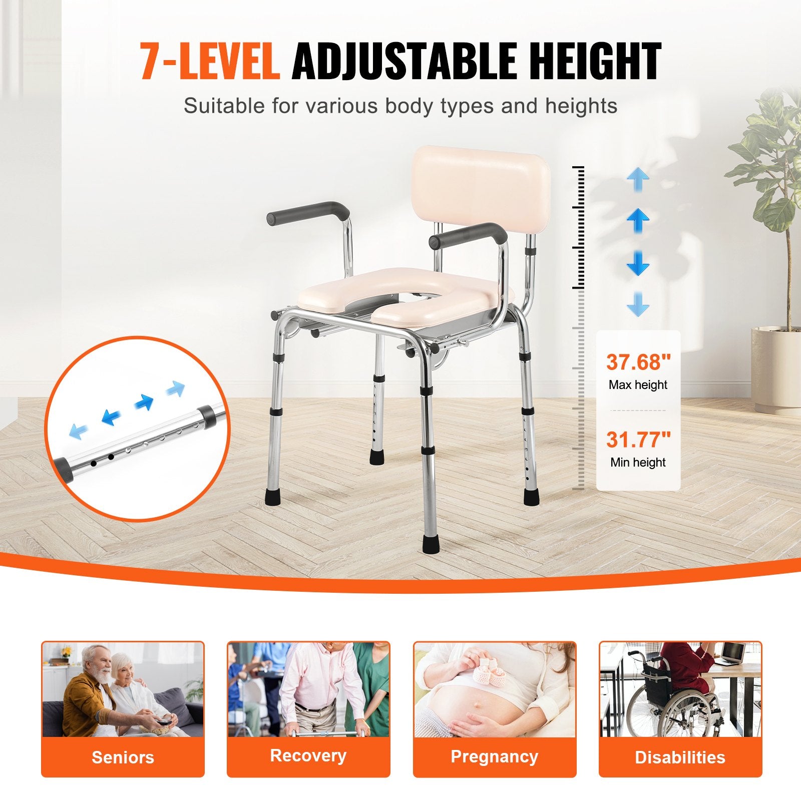 Neįgaliojo kėdė-tualetas VEVOR FBL760101, 158,8 kg apkrova