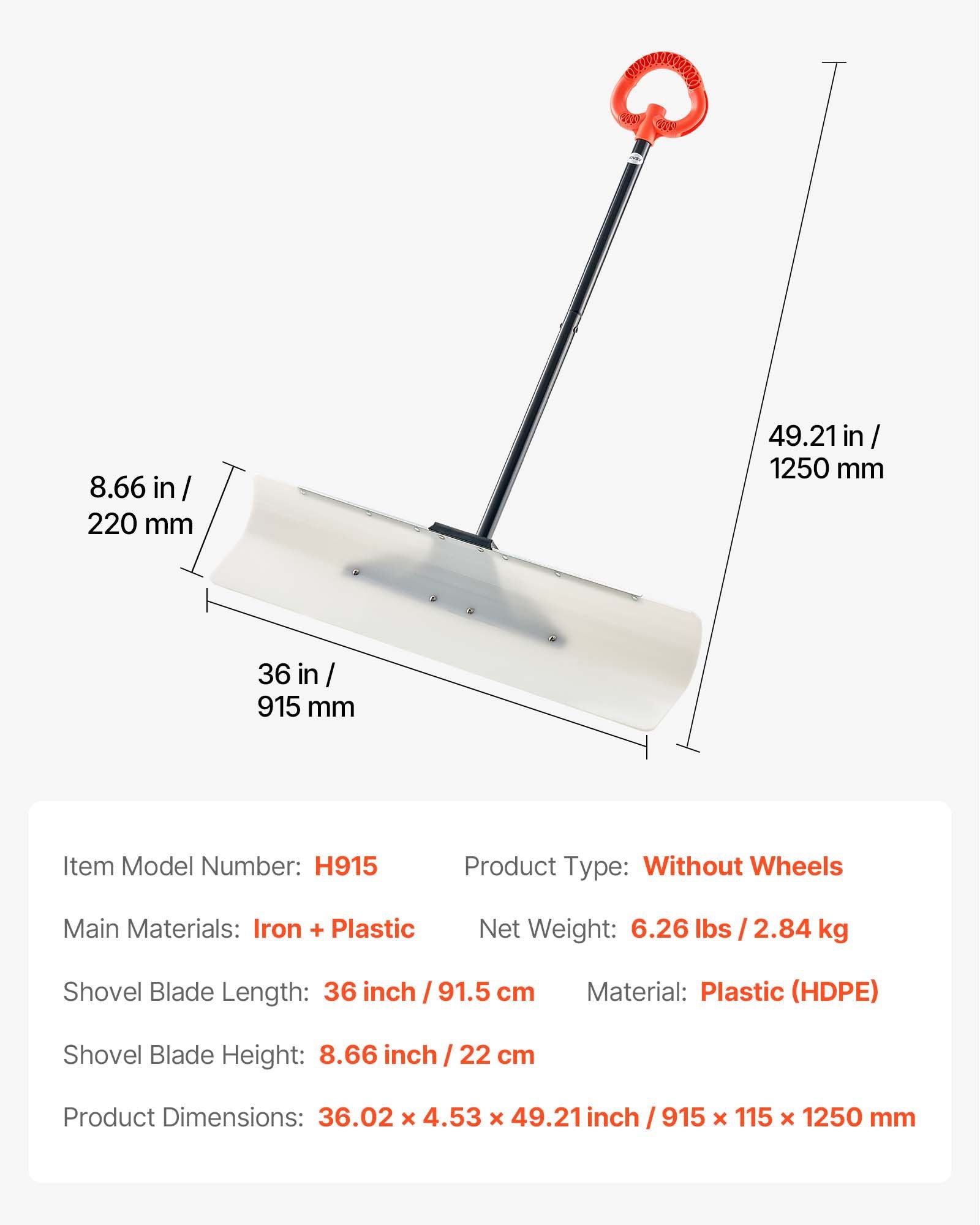 Sniego stumtuvas VEVOR H915, 91,5 cm plotis