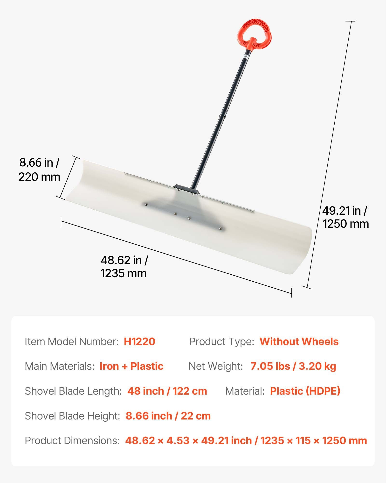 Sniego stumtuvas VEVOR H1220, 122 cm plotis