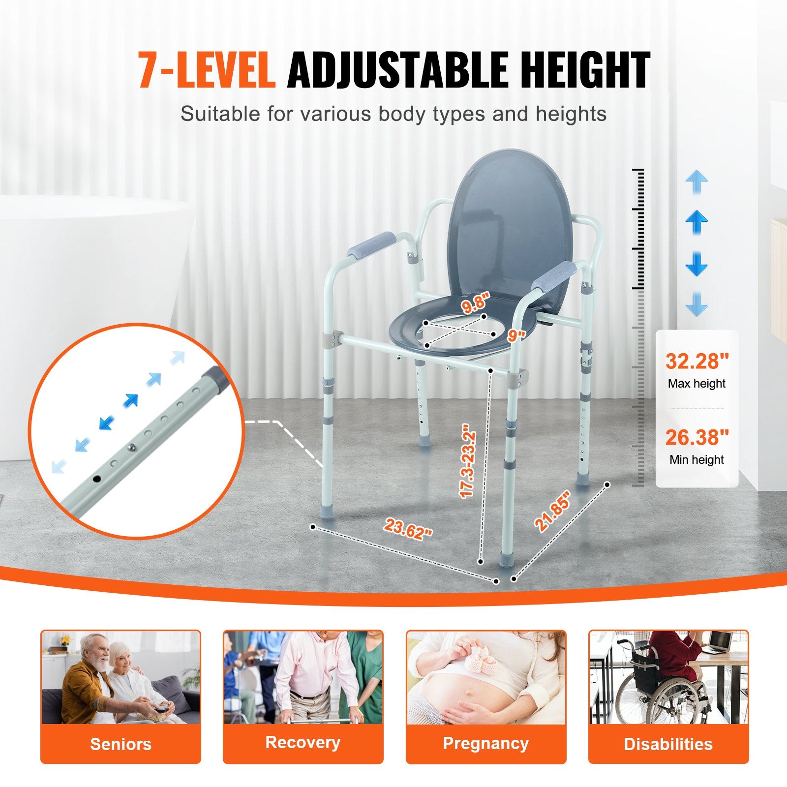 Neįgaliojo kėdė-tualetas VEVOR FBL710007, 158,8 kg apkrova