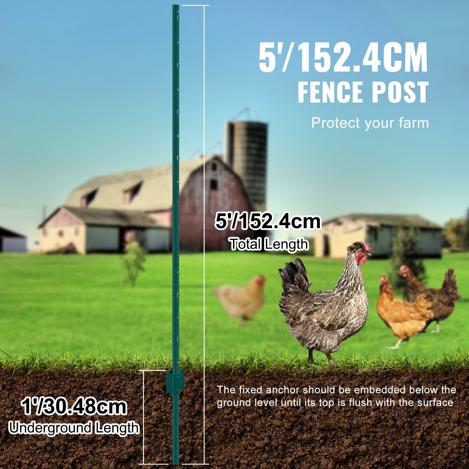 Tvoros stulpai VEVOR 10-5ft, 152,4 cm, 10 vnt.