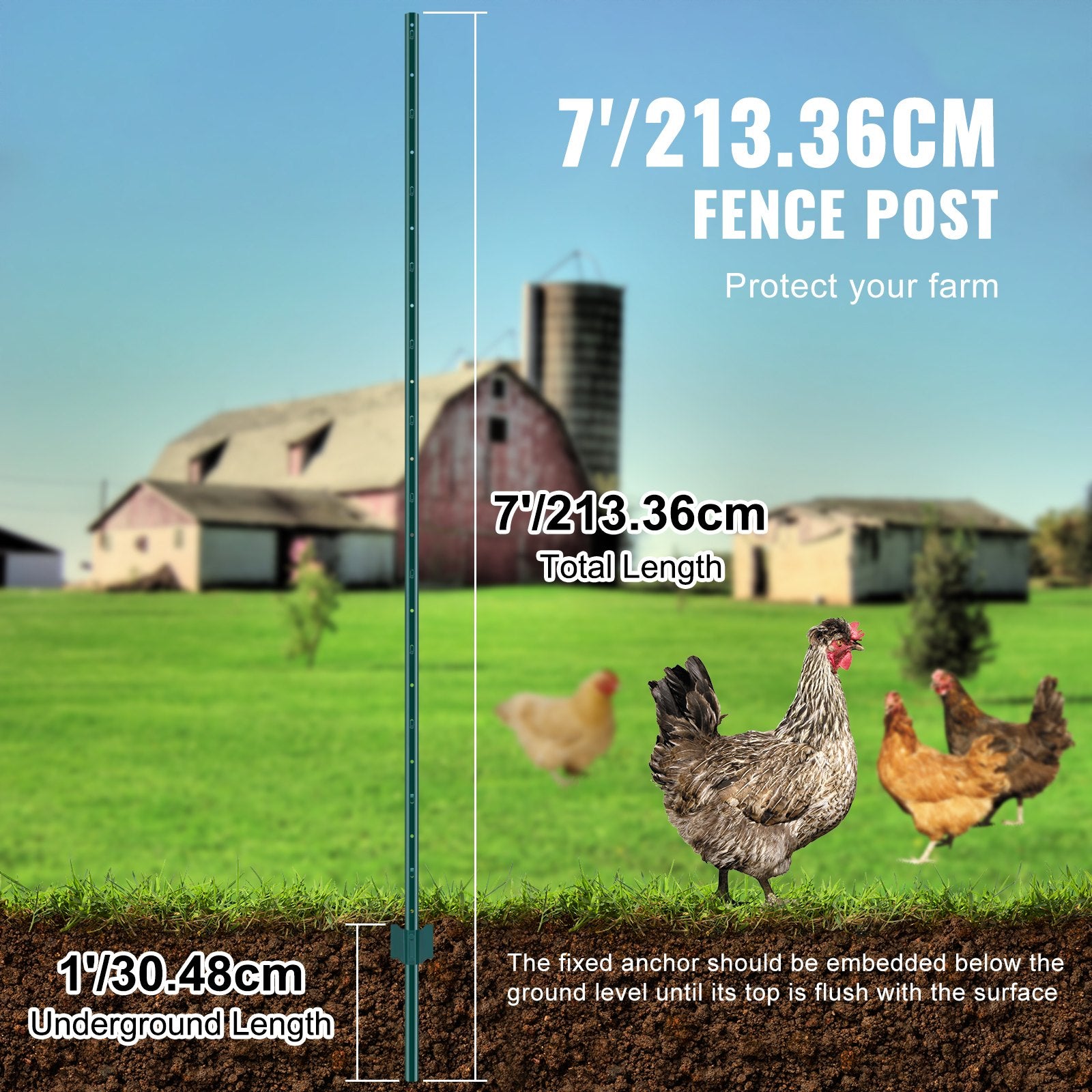 Tvoros stulpai VEVOR 10-7ft, 213 cm (10 vnt.)