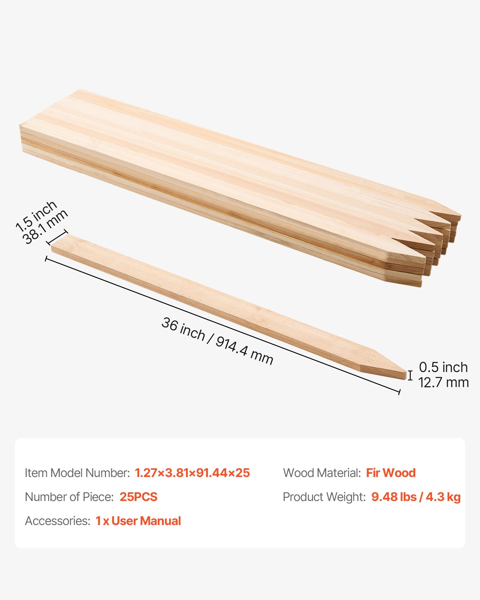 Mediniai sodo kuoliukai VEVOR 1.27x3.81x91.44x25, 25 vnt.