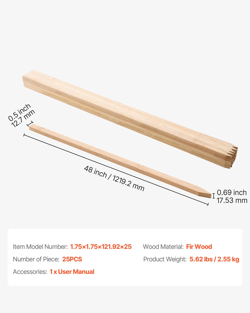 Mediniai sodo kuoliukai VEVOR 1.75x1.75x121.92x25, 25 vnt.