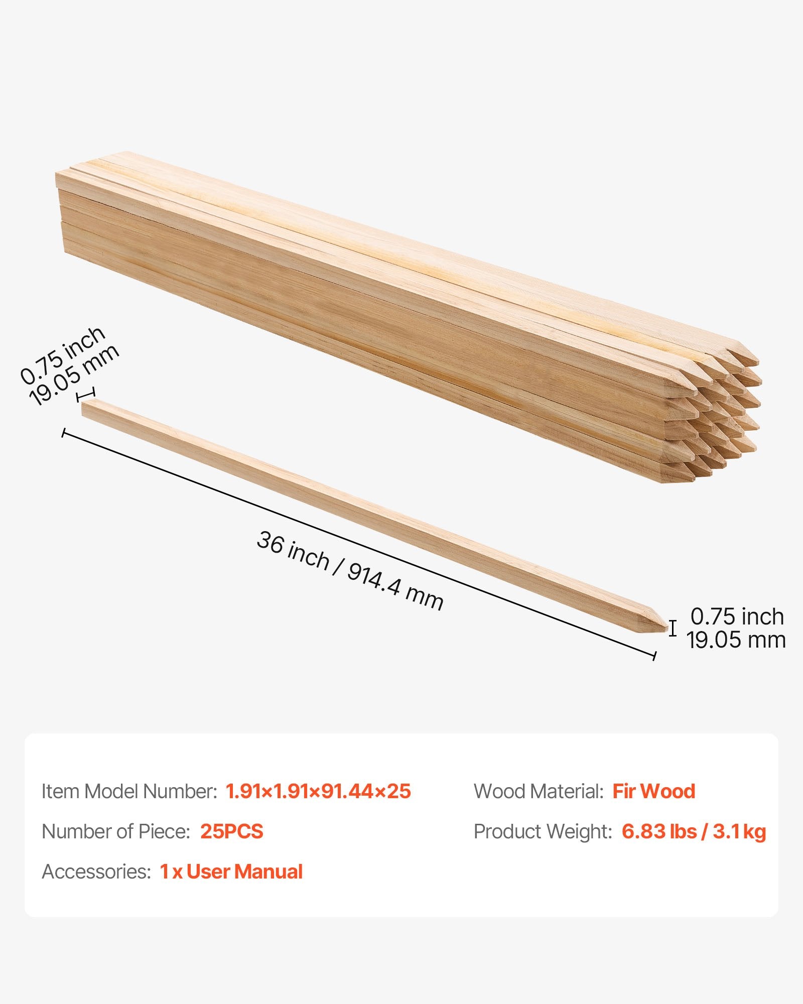 Mediniai sodo kuoliukai VEVOR 1.91x1.91x91.44x25, 25 vnt.
