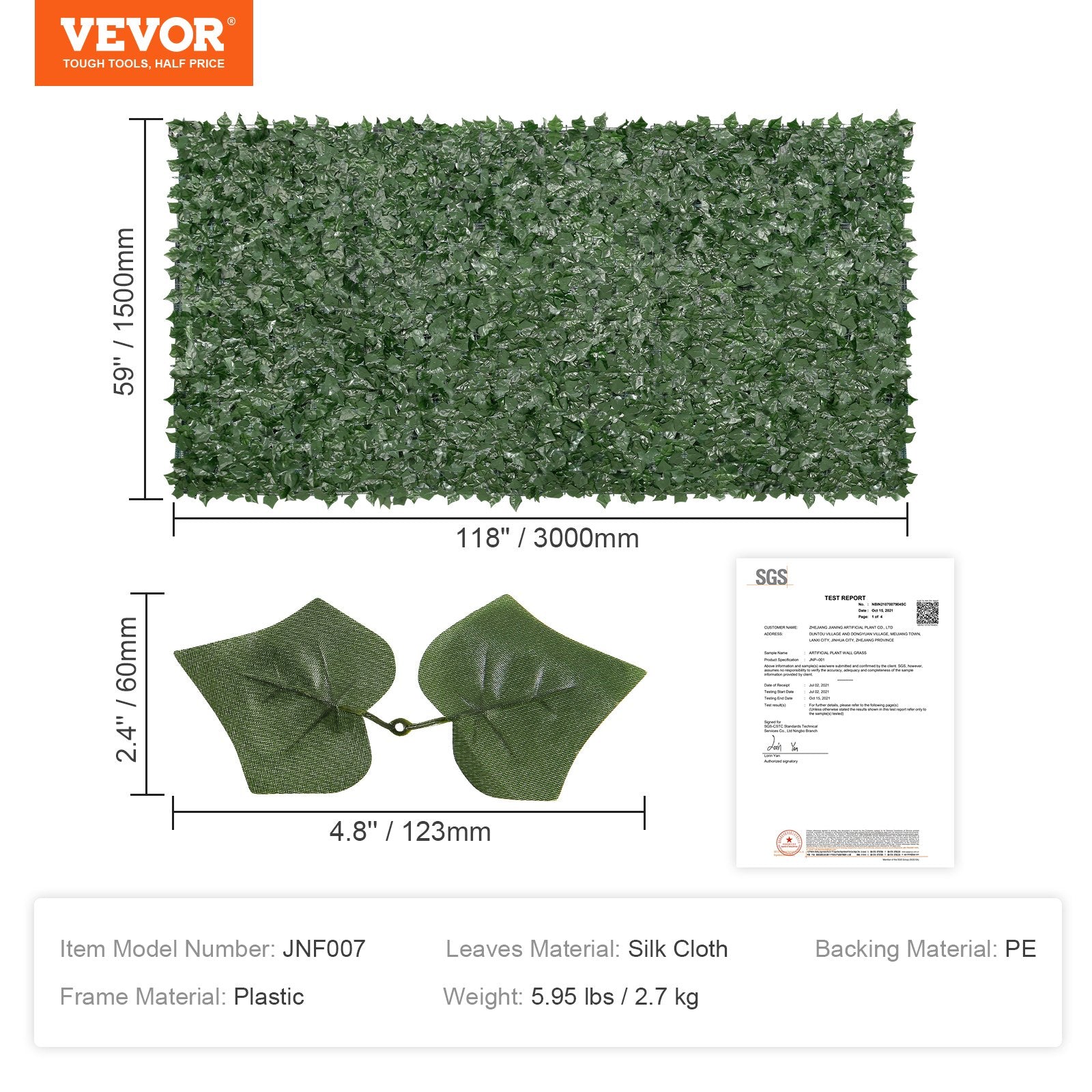 Dirbtinė gebenių tvora VEVOR JNF007, 1,5 x 3 m
