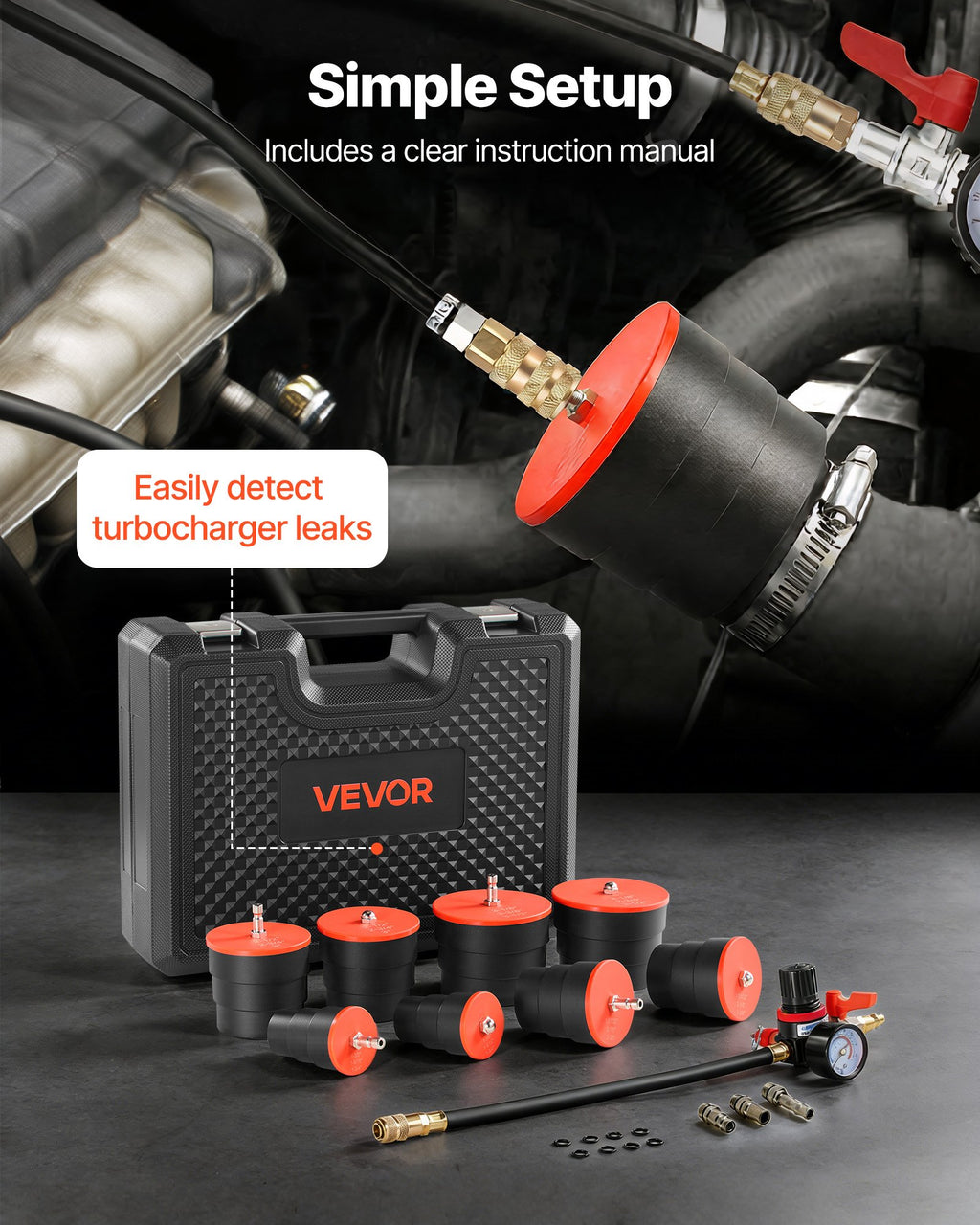 Turbo sistemos sandarumo testeris VEVOR XC0150, 0-80 PSI