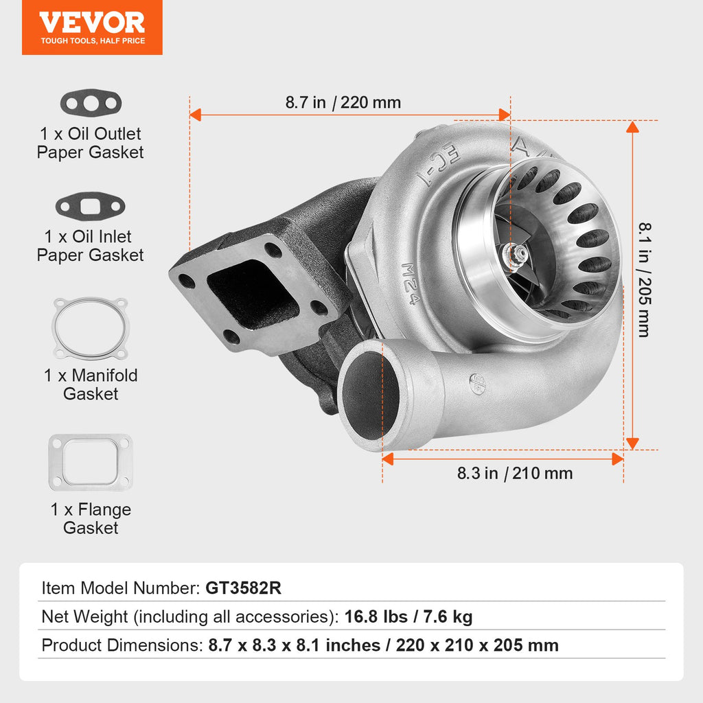 Turbokompresorius VEVOR GT3582R, 2.5L-6.0L varikliams