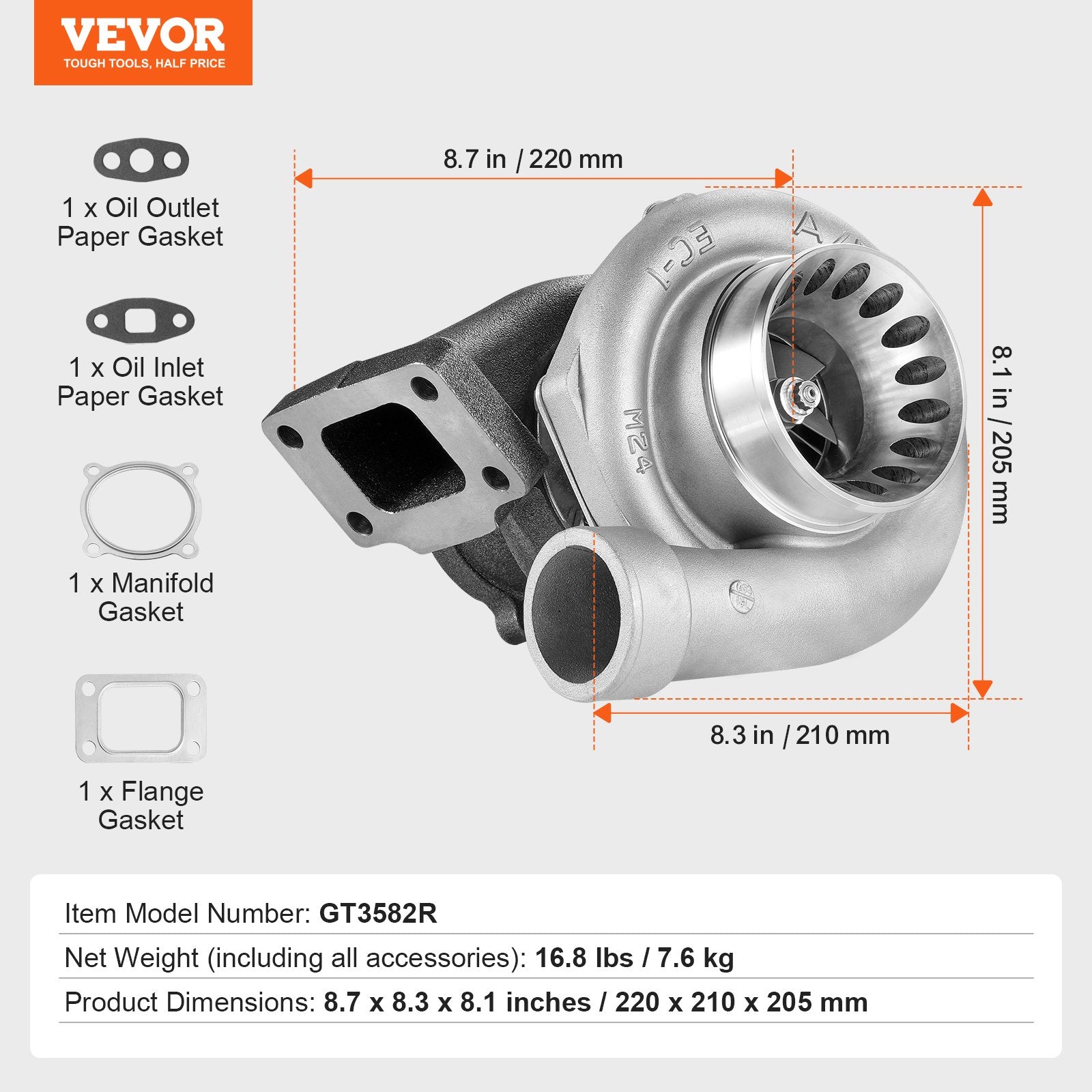 Turbokompresorius VEVOR GT3582R, 2.5L-6.0L varikliams