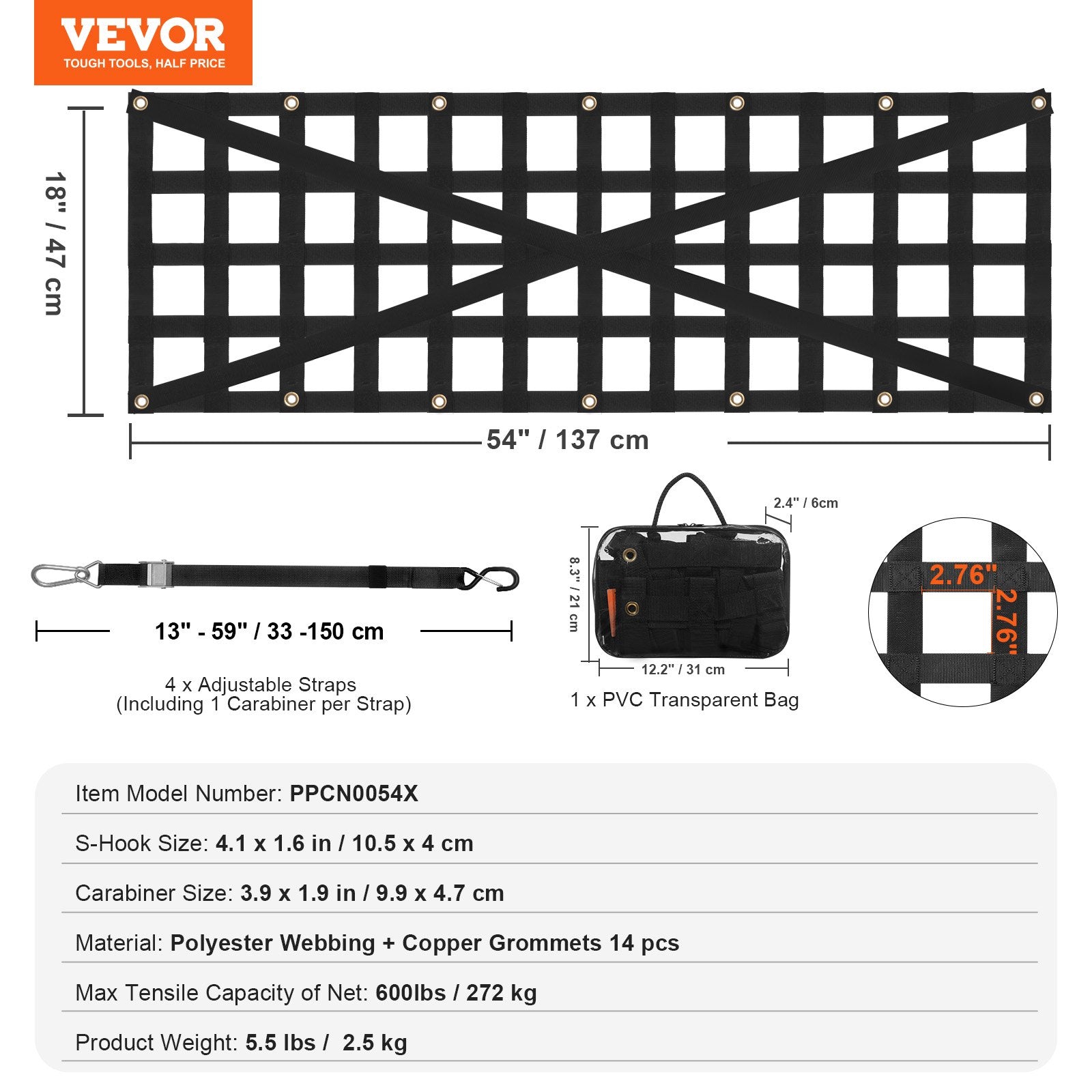 Pikapo borto tinklas VEVOR PPCN0054X, 137 x 46 cm