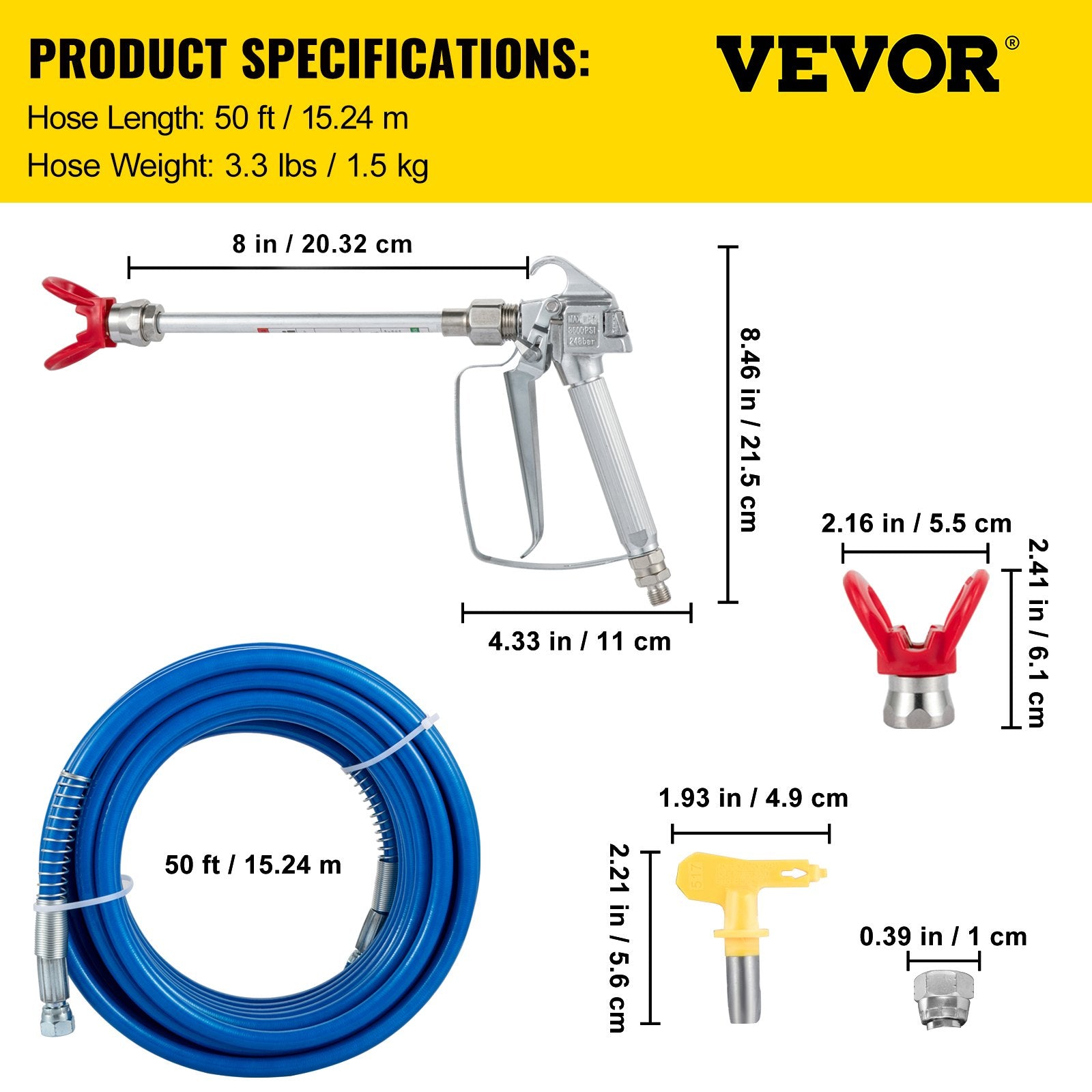 Bežodis dažų purškimo rinkinys VEVOR PZ-1215, 3600 psi