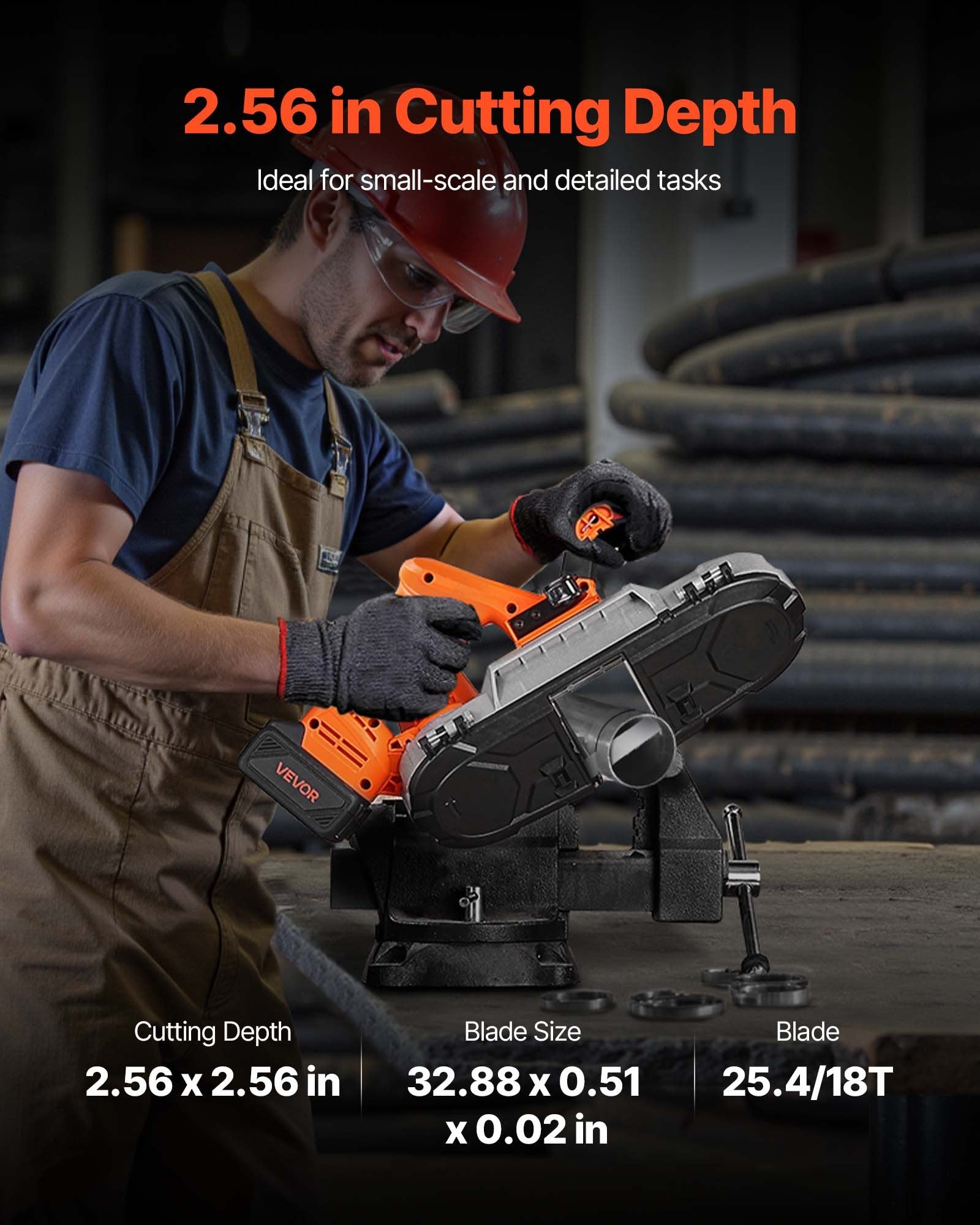 Akumuliatorinis juostinis pjūklas VEVOR BW2110, 65 mm pjovimo gylis