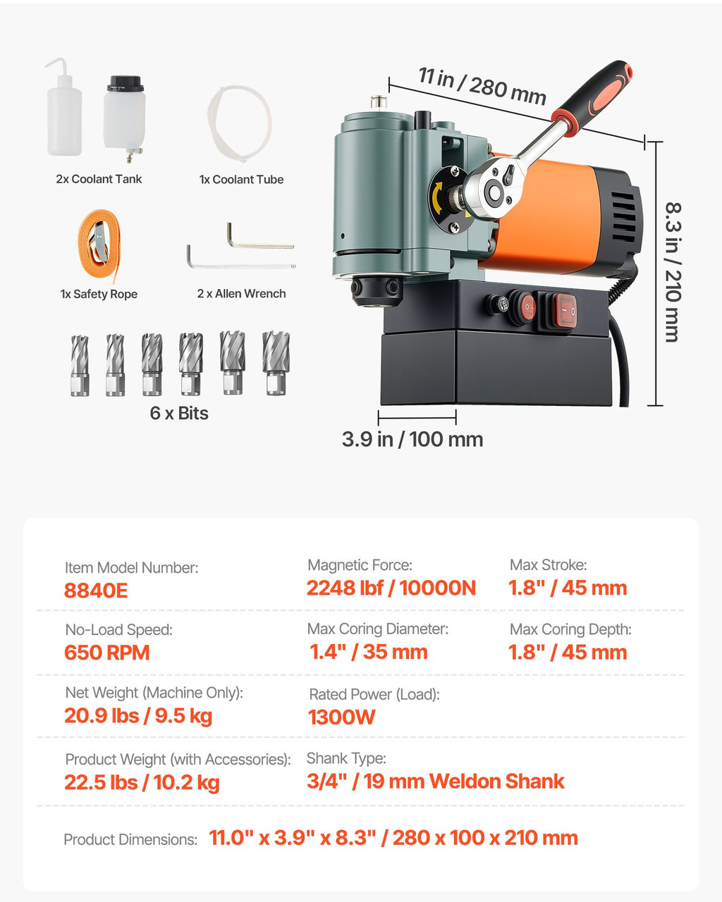 Magnetinis gręžtuvas VEVOR 8840E, 1300 W