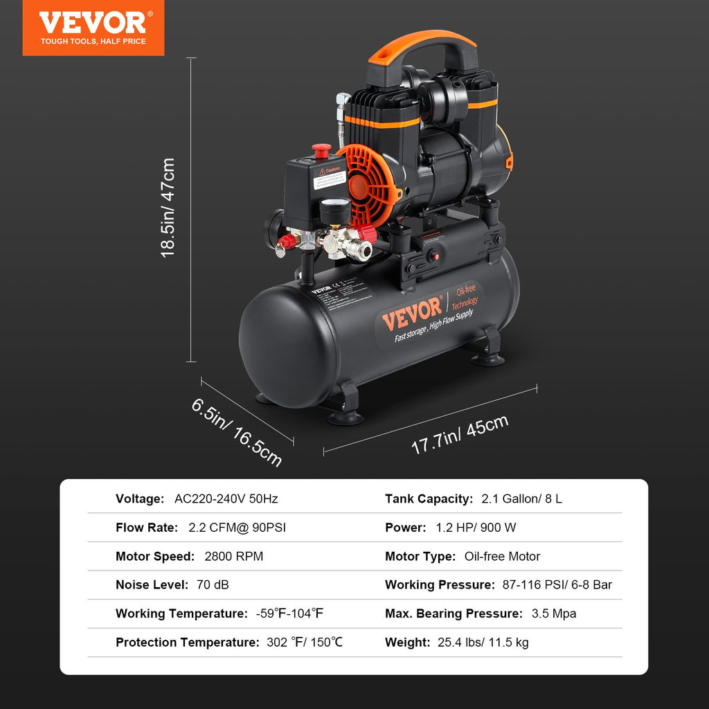 Oro kompresorius VEVOR 7.9 L, 900 W
