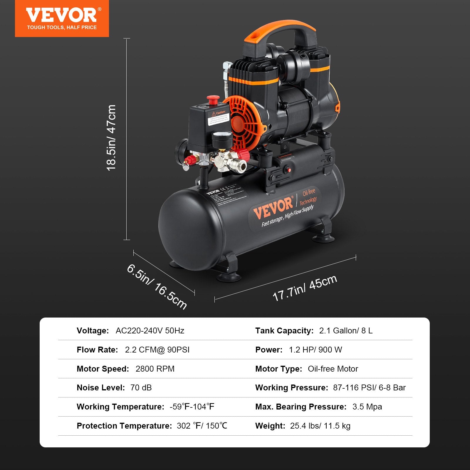 Oro kompresorius VEVOR 7.9 L, 900 W