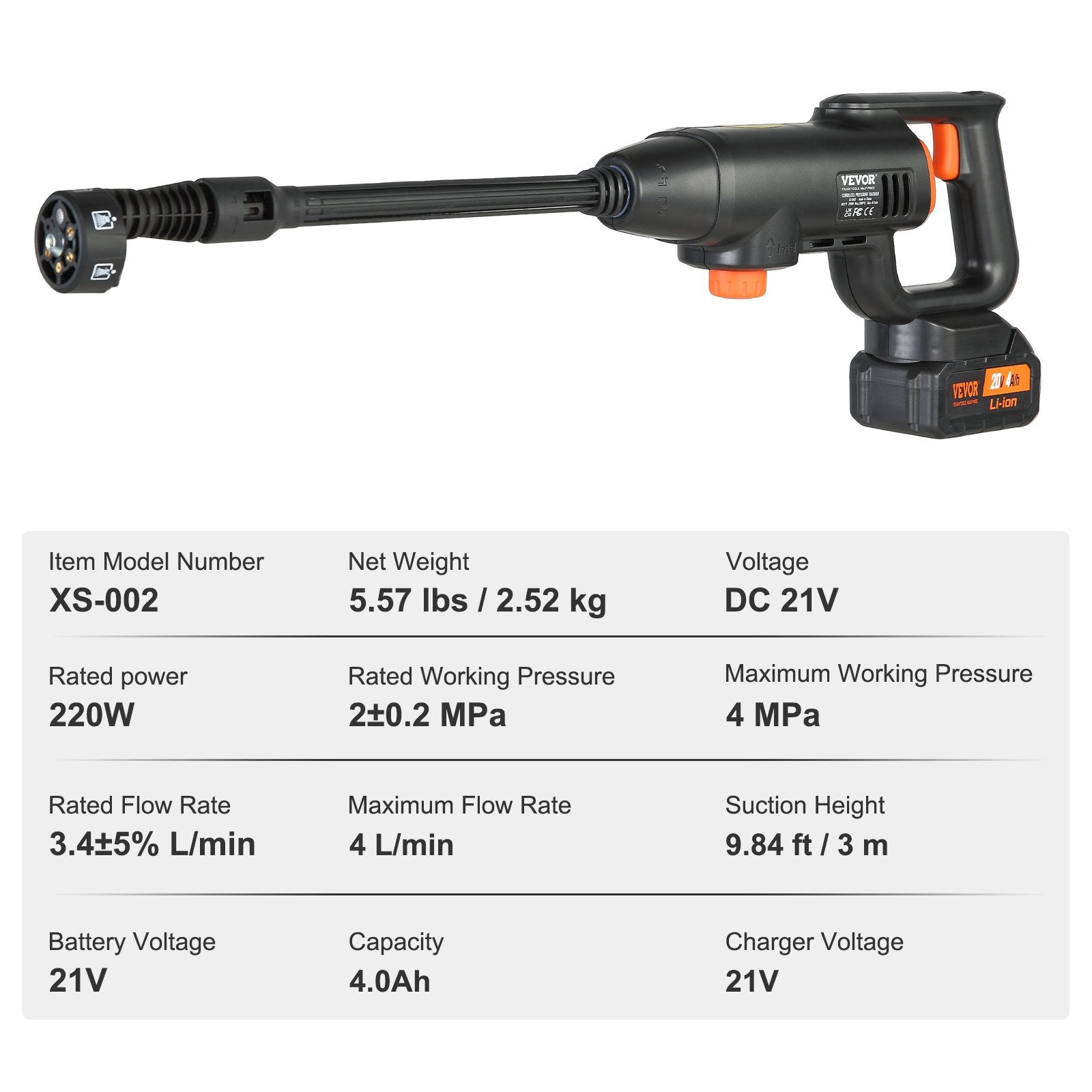 Akumuliatorinis aukšto slėgio plovimo įrenginys VEVOR XS-002, 40 bar
