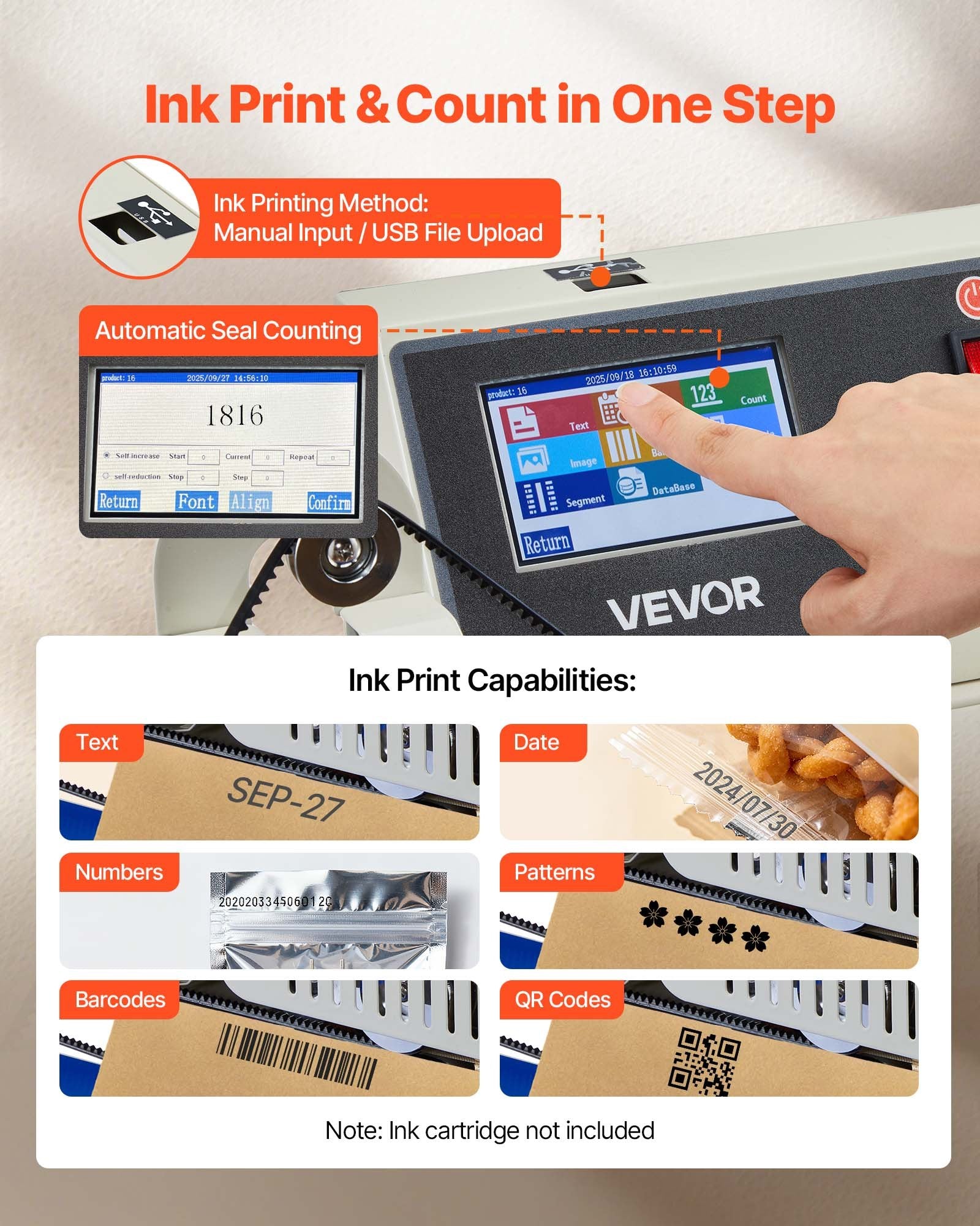 Horizontali maišelių sandarinimo mašina VEVOR PM1800, 600W