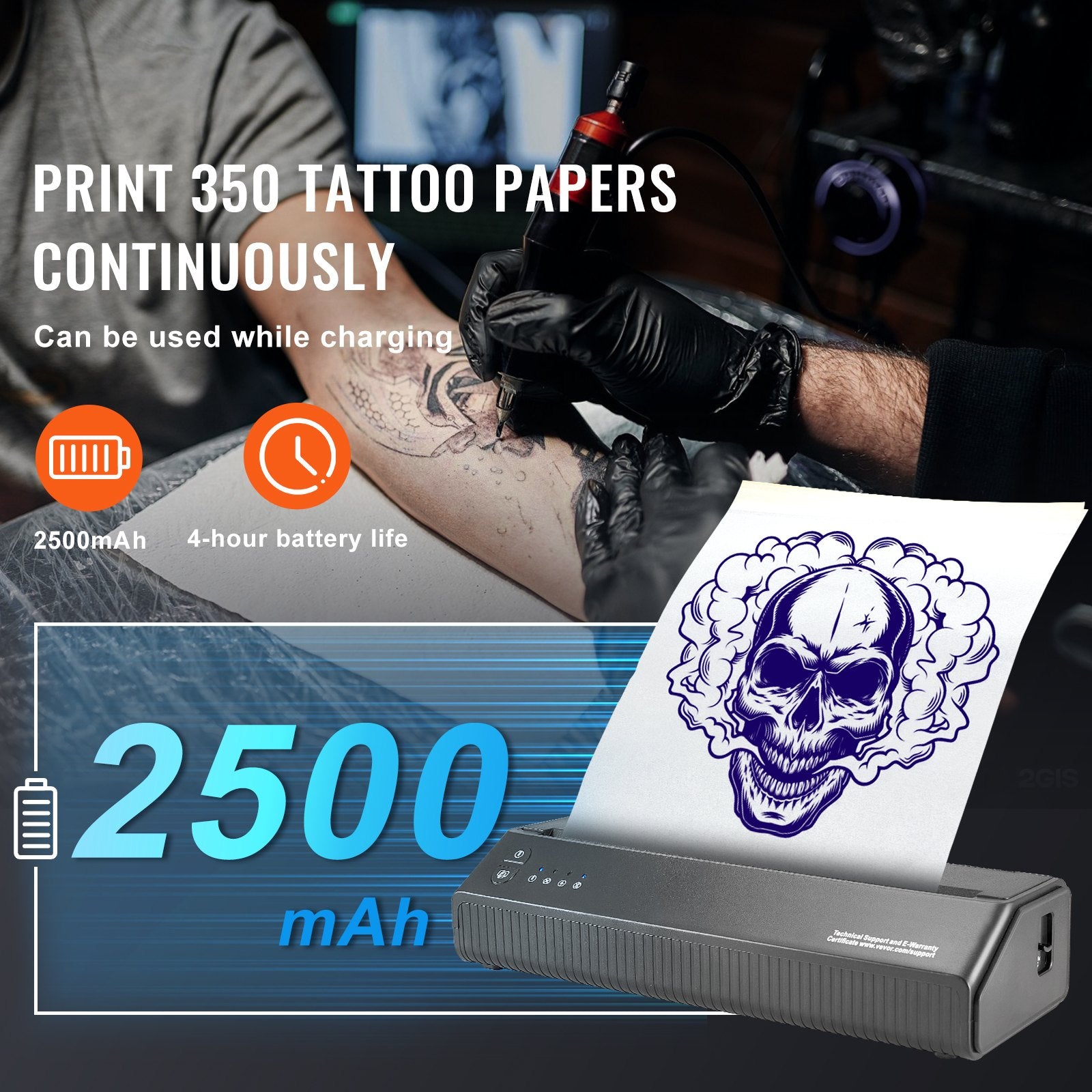 Tatuiruočių trafaretų spausdintuvas VEVOR MHT-P8008, bevielis Bluetooth ryšys