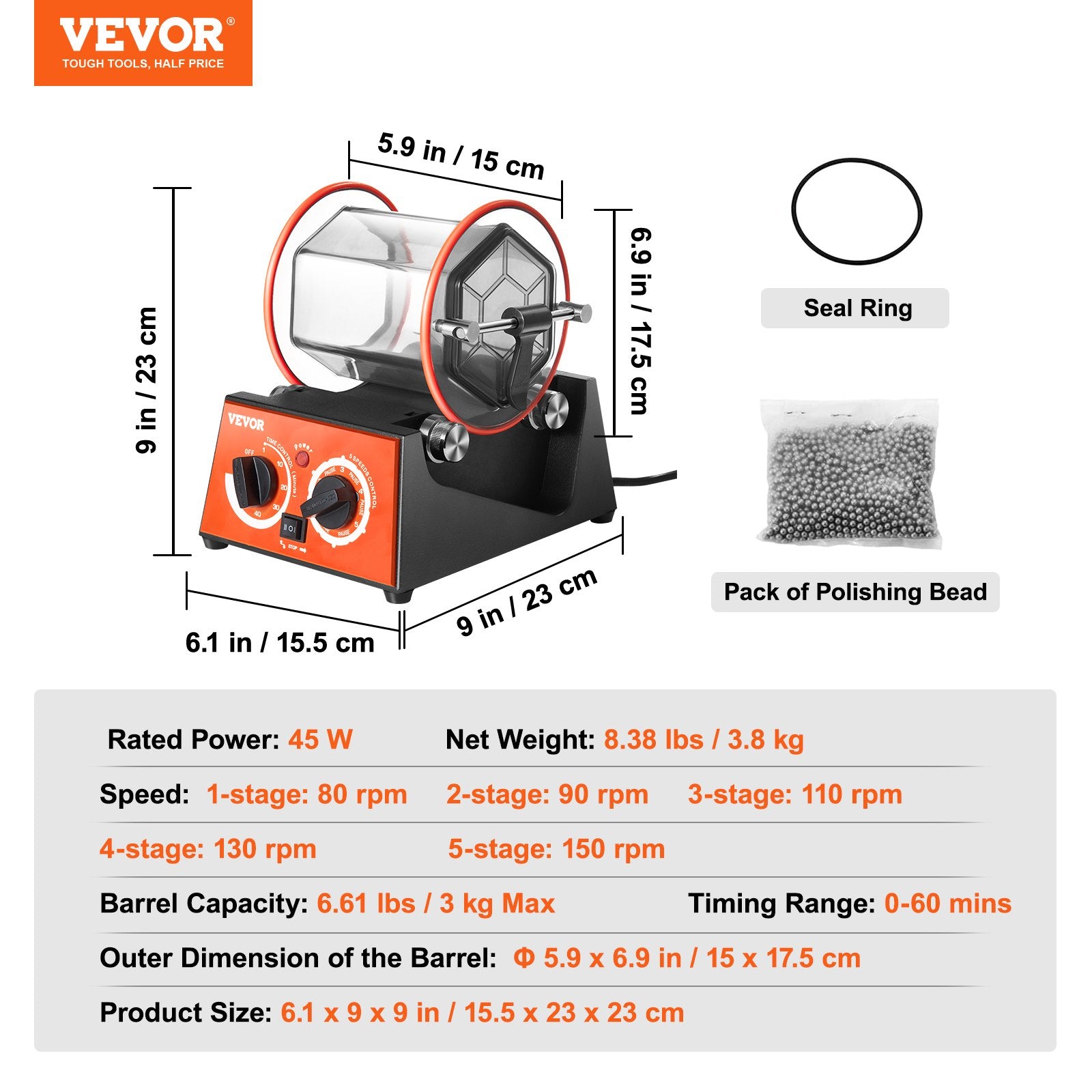 Rotacinis poliruoklis VEVOR KD-68082, 3 kg talpa