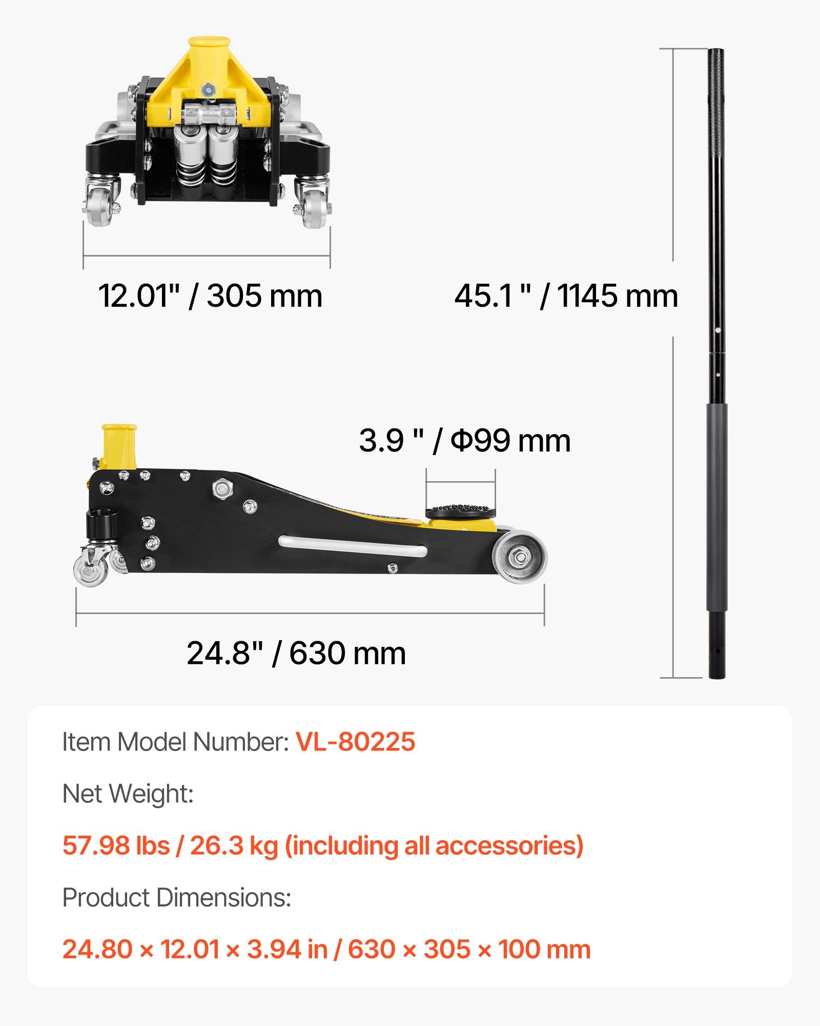 Žemo profilio hidraulinis keltuvas VEVOR VL-80225, 2,5 t
