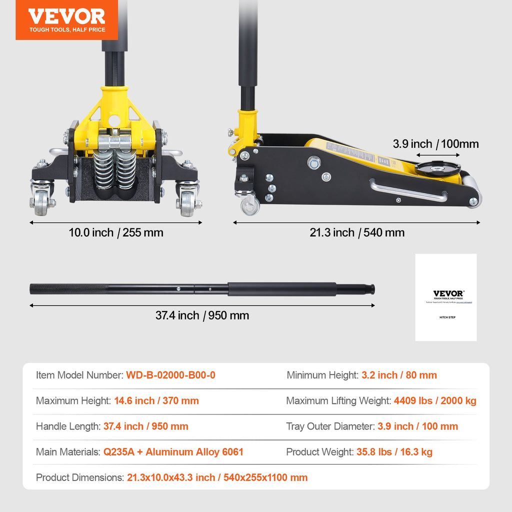 Žemo profilio domkratas VEVOR WD-B-02000-B00-0, 2 t