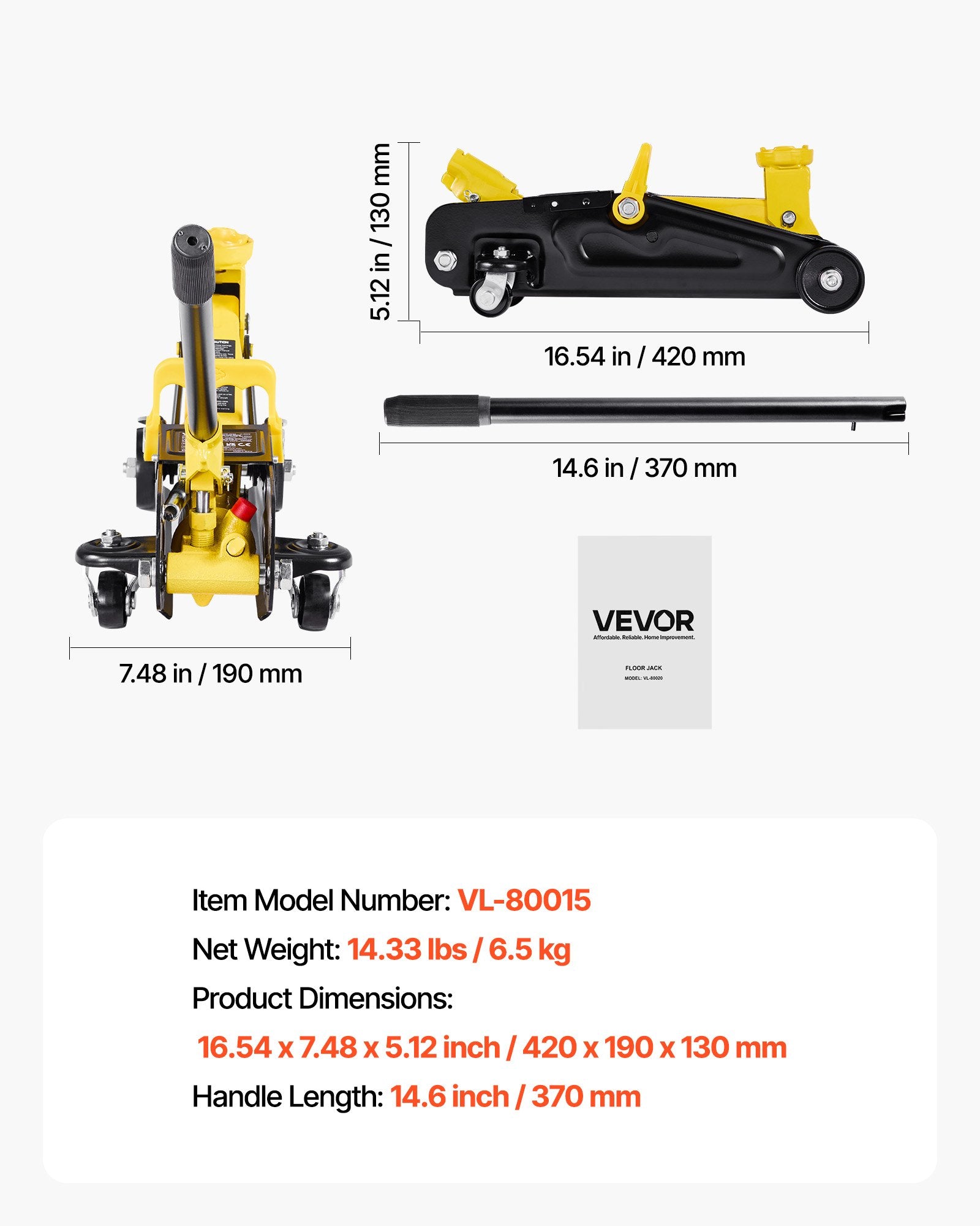 Žemo profilio hidraulinis keltuvas VEVOR VL-80015, 1,5 t