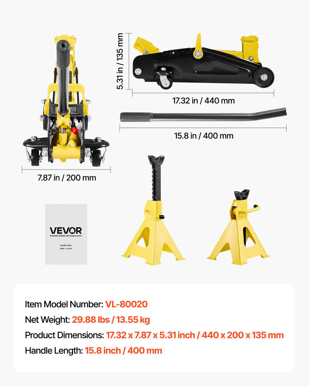 Žemo profilio hidraulinis keltuvas VEVOR VL-80020, 2 t