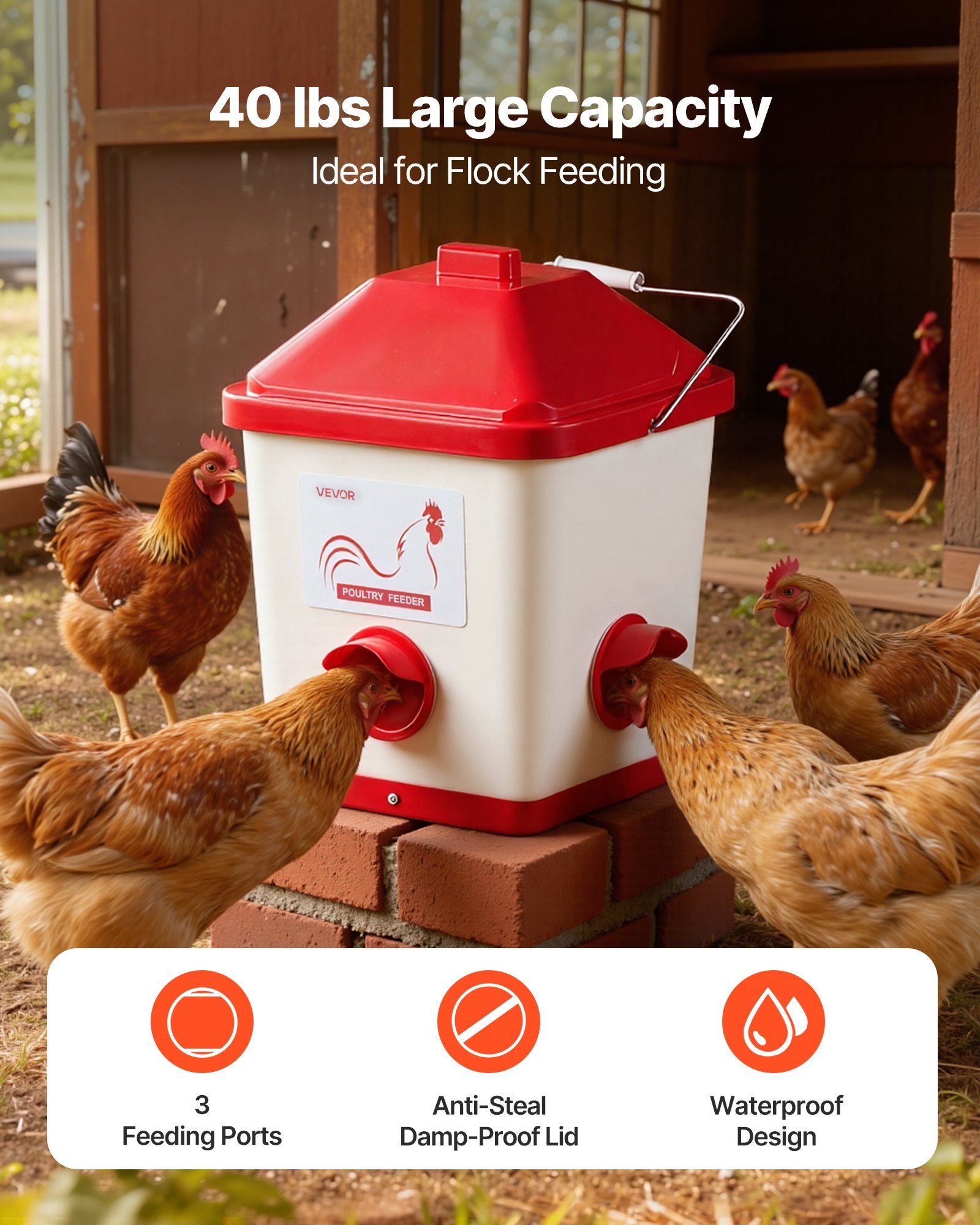 Automatinė lesyklėlė ir girdykla naminiams paukščiams VEVOR 5GAL F+D, 19 L / 18,14 kg